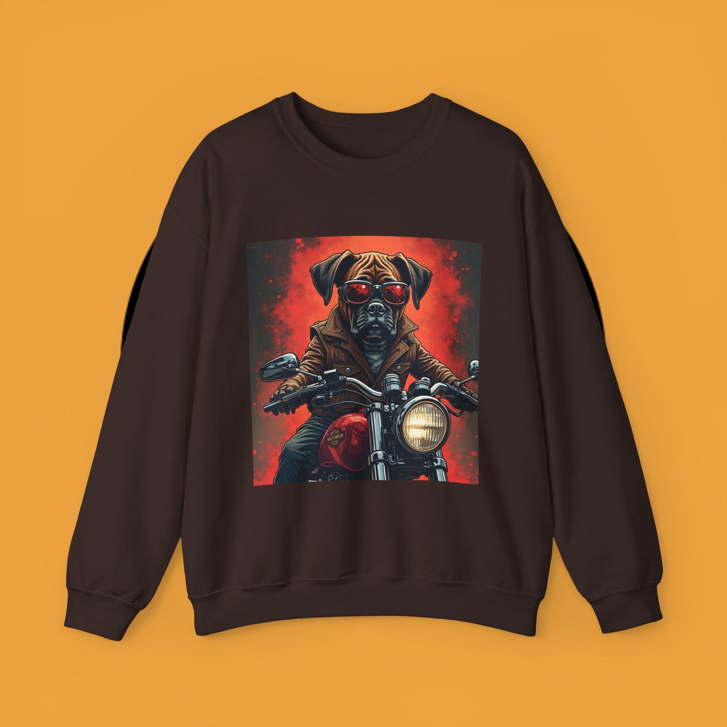 Biker Boxer Dog Crewneck Sweatshirt - Motorcycle Rebel Pup Design - Badass Pet Lover Style