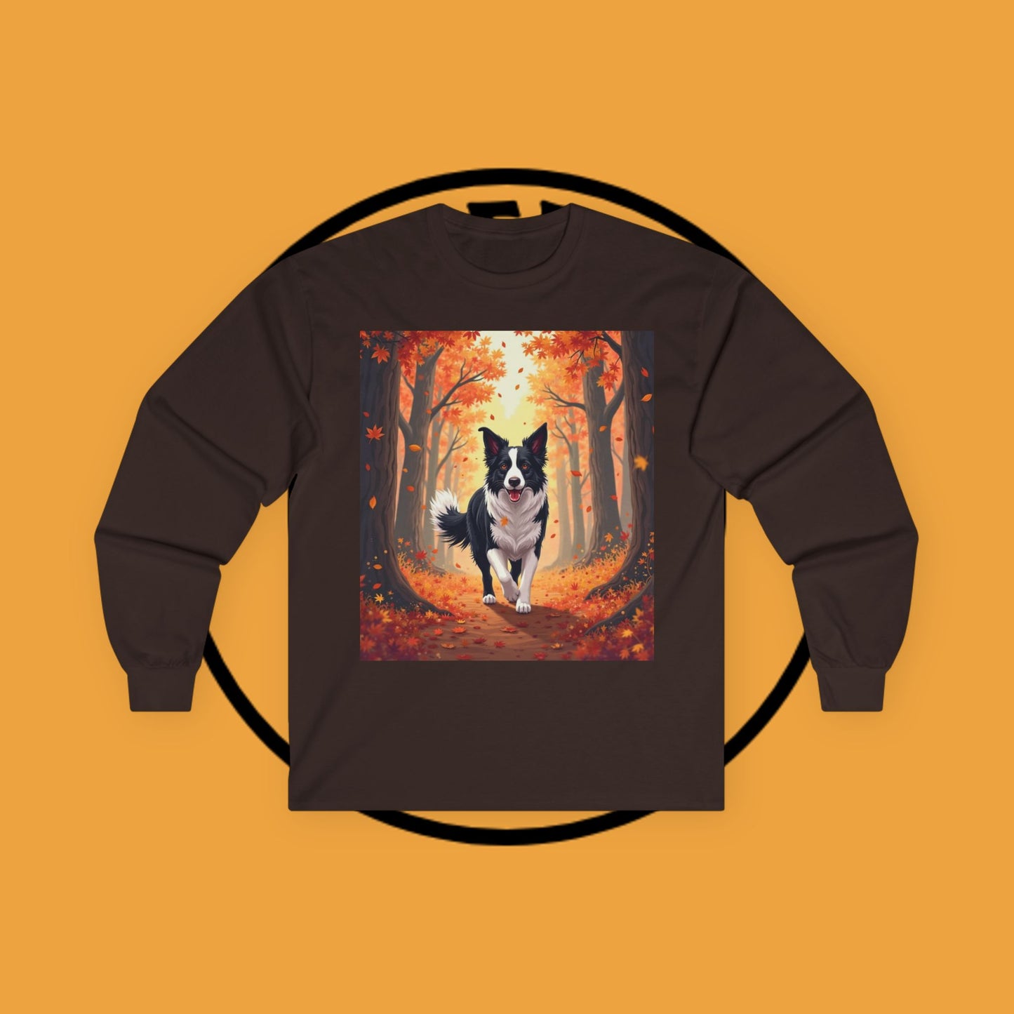 Autumn Border Collie Long Sleeve Tee - Fall Forest Dog Art Shirt | Seasonal Pet Apparel