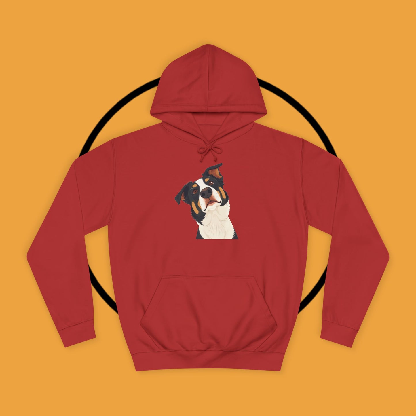 "Happy Border Collie Hoodie - Playful Cartoon Dog with Tilted Head Design | Cute Animal Streetwear"