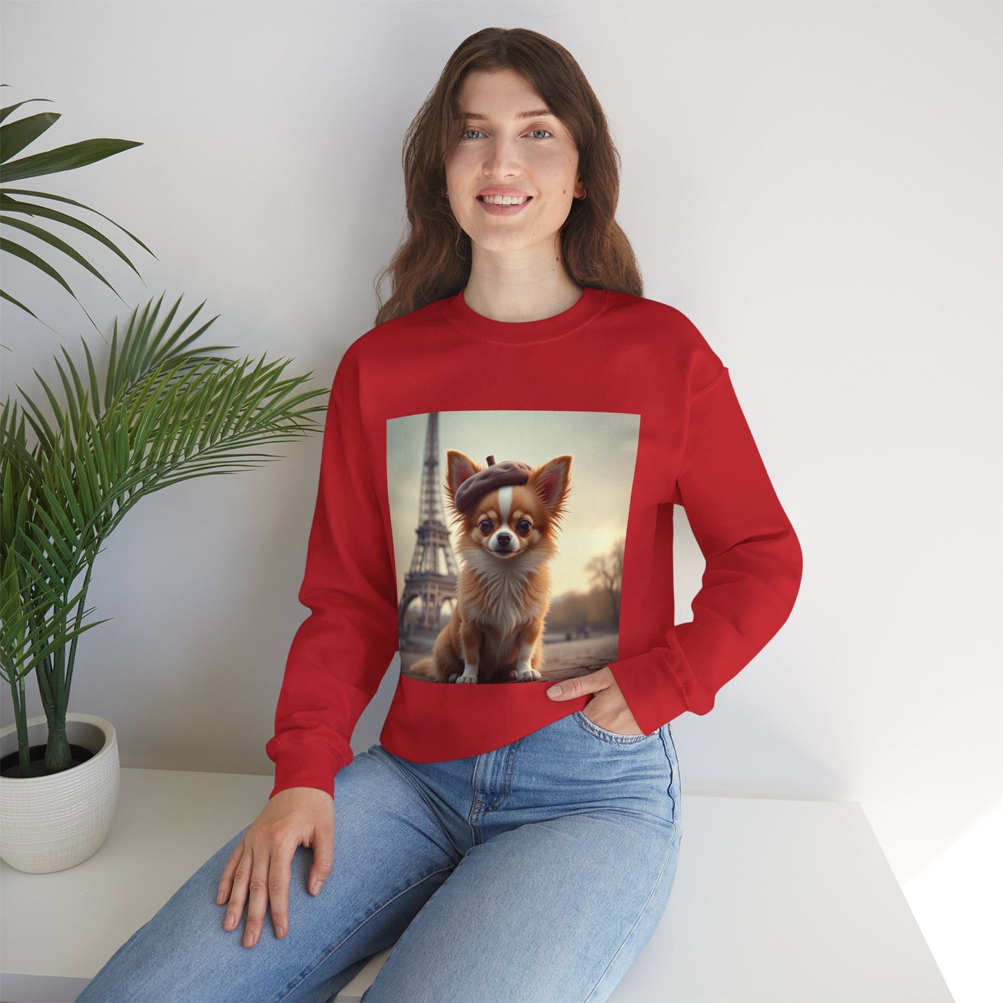 Parisian Chihuahua Beret Sweatshirt | French Dog Eiffel Tower Design | Travel Lover Gift