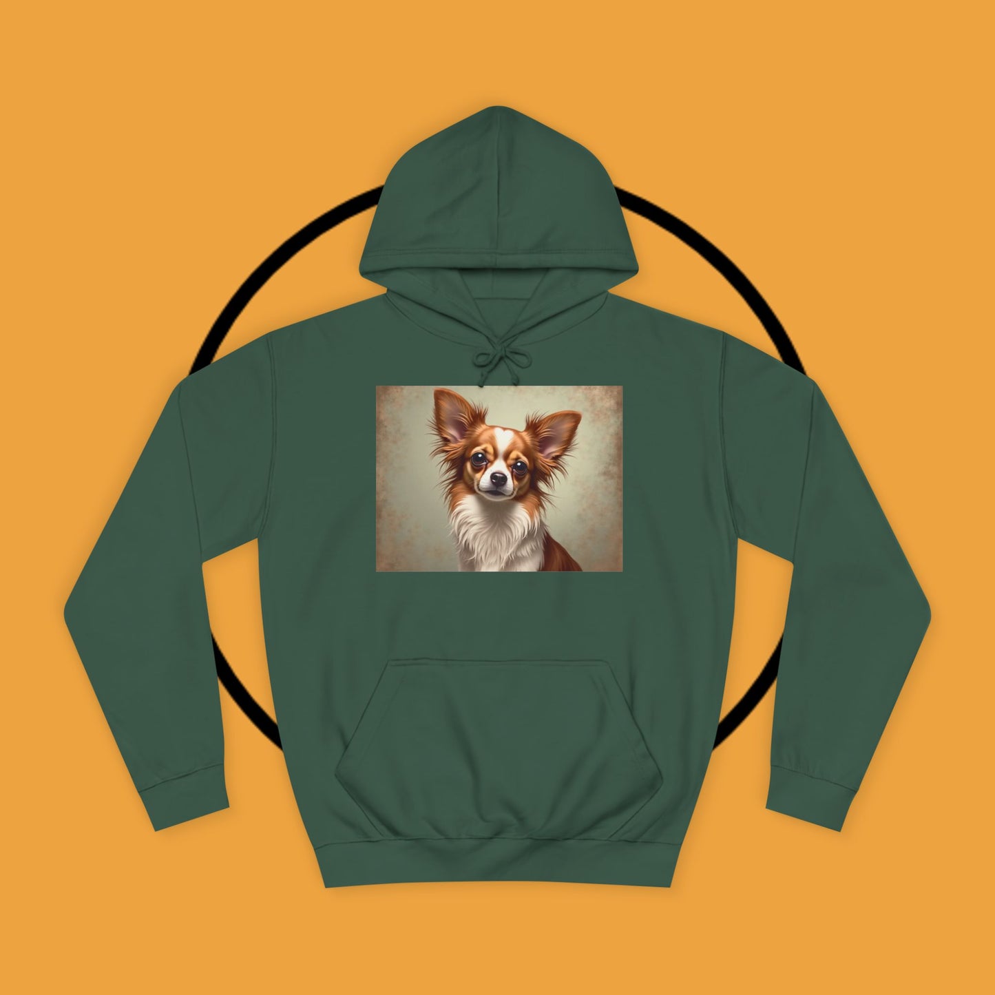 "Long Haired Chihuahua Portrait Hoodie | Elegant Pet Art | Classic Dog Painting Style | Beautiful Chihuahua Gift"