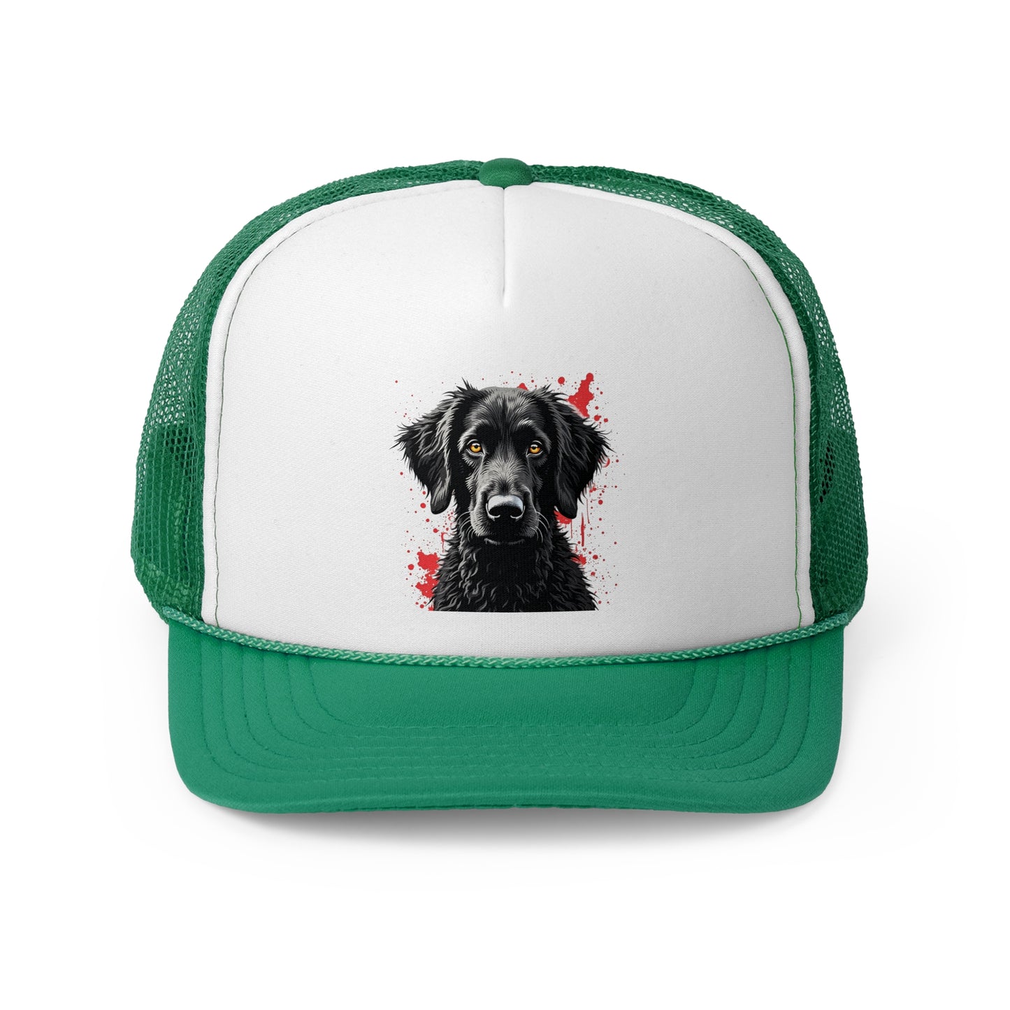 Black Dog Street Art Trucker Cap - Red Splatter Graffiti Design - Unisex Urban Cap