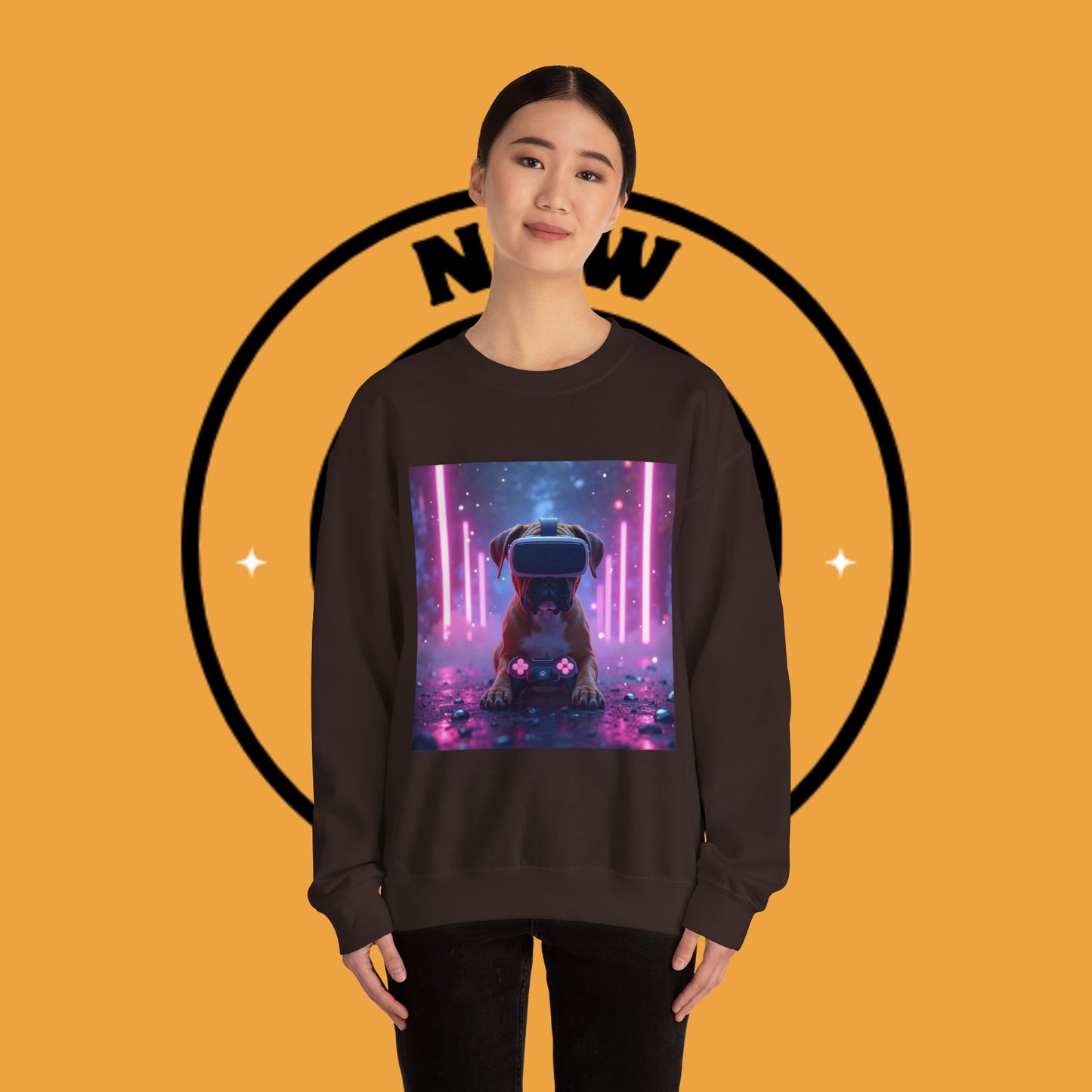 VR Gaming Boxer Dog Crewneck Sweatshirt | Funny Gamer Gift | Virtual Reality Puppy Design