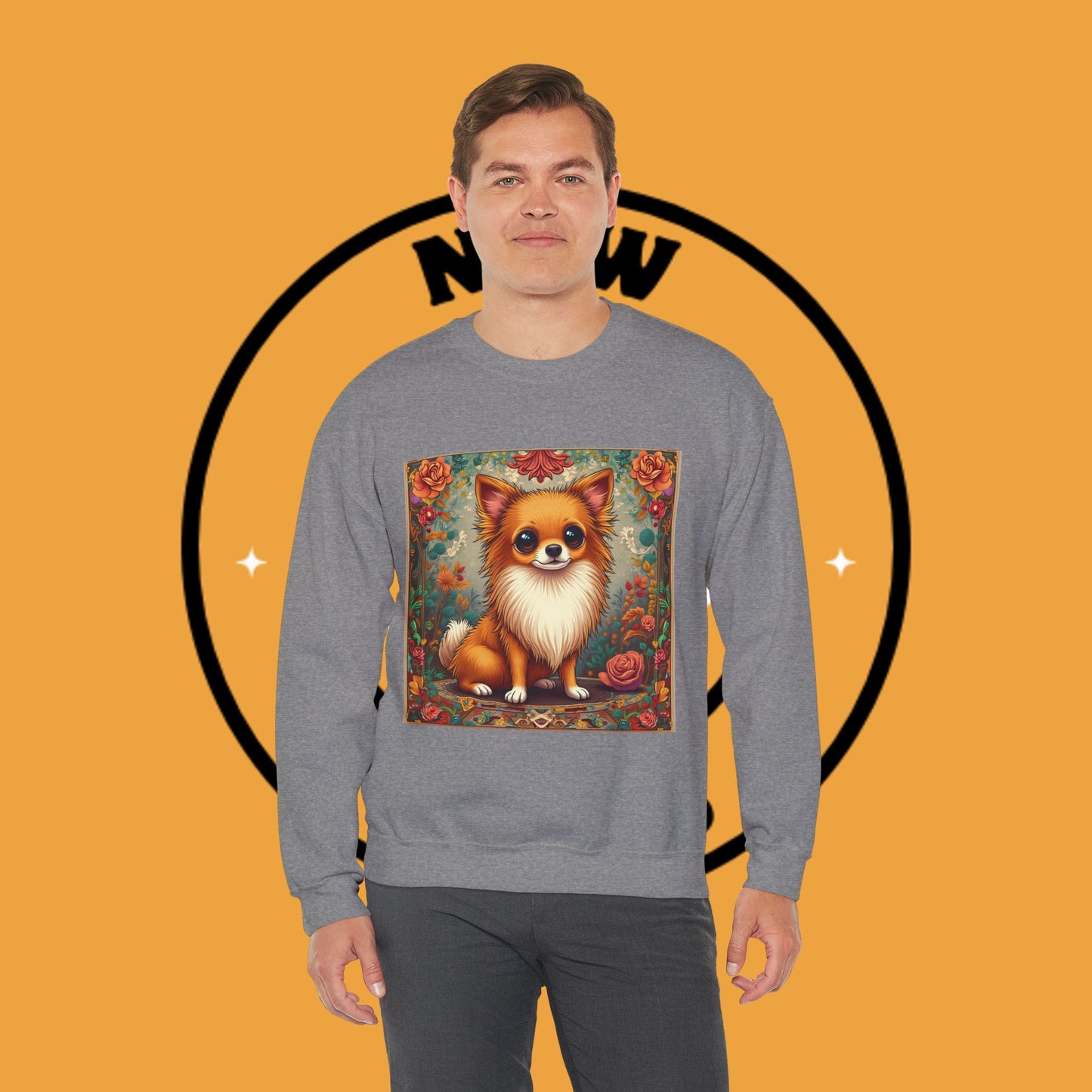 Victorian Chihuahua Garden Sweatshirt | Ornate Floral Dog Portrait | Botanical Pet Art Design