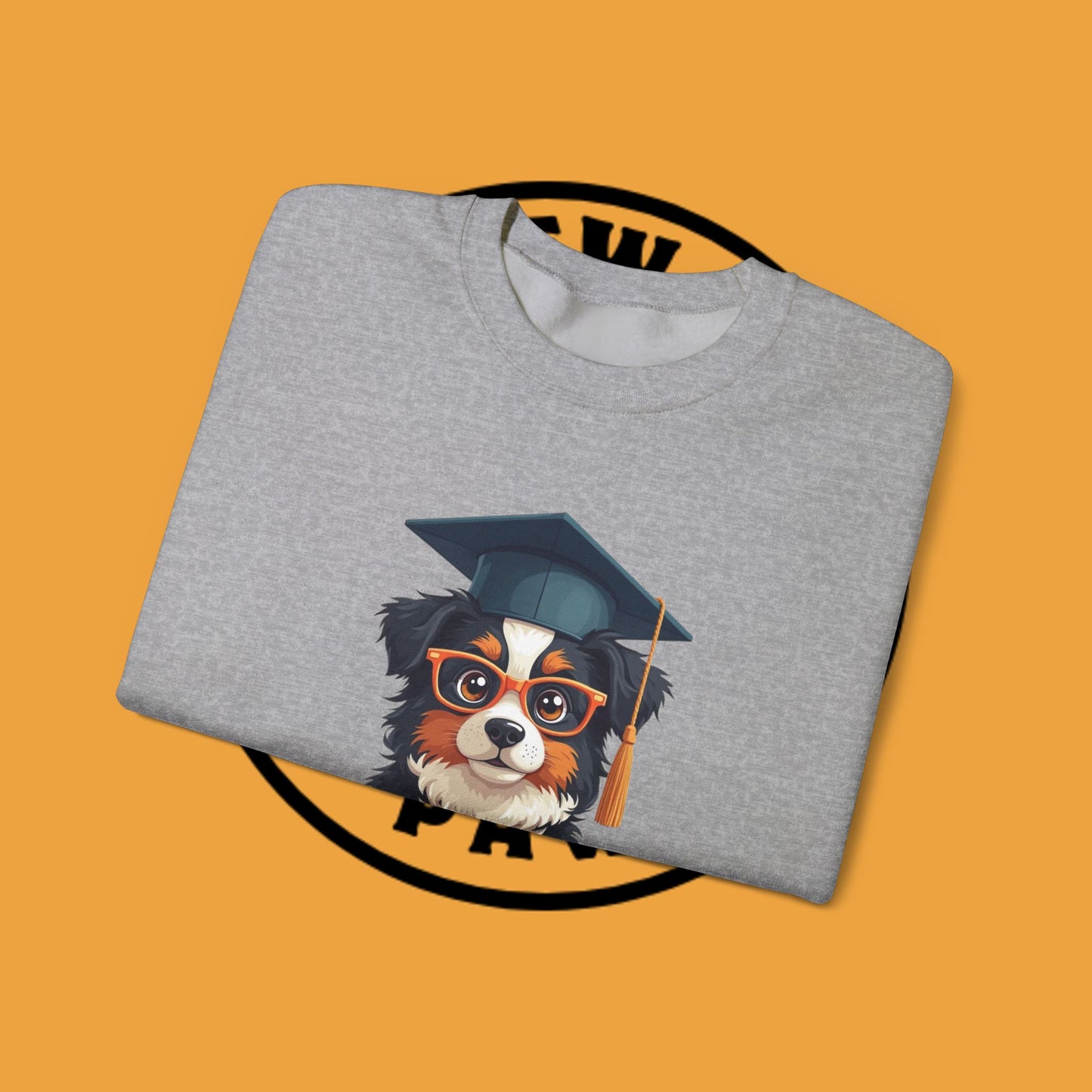 Graduation Dog Crewneck Sweatshirt - Smart Puppy Graduate Cap Books | Academic Achievement Gift