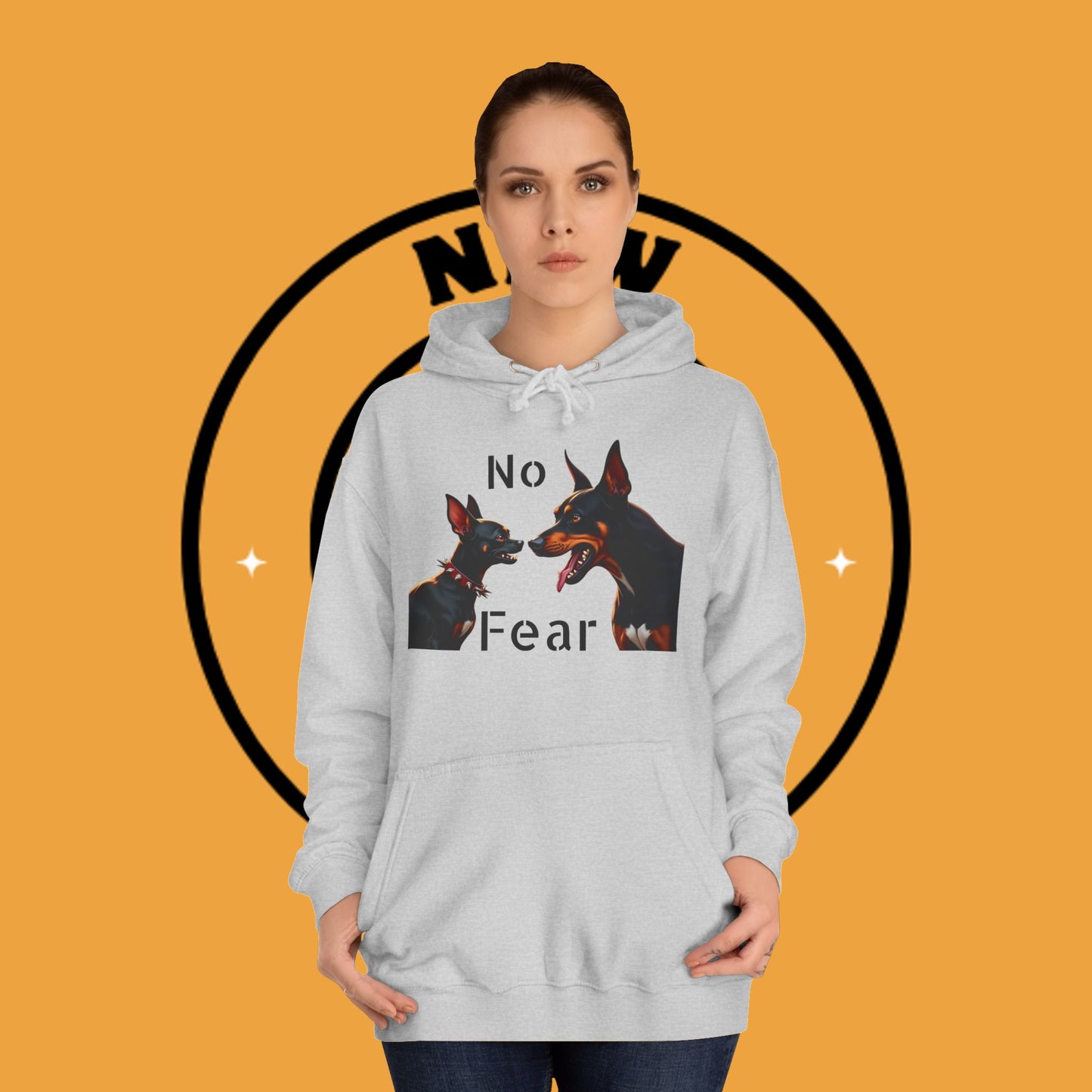 "Fearless Chihuahua vs Doberman Hoodie | Small Dog Big Attitude | David Goliath Pet Art | Brave Little Dog Gift"