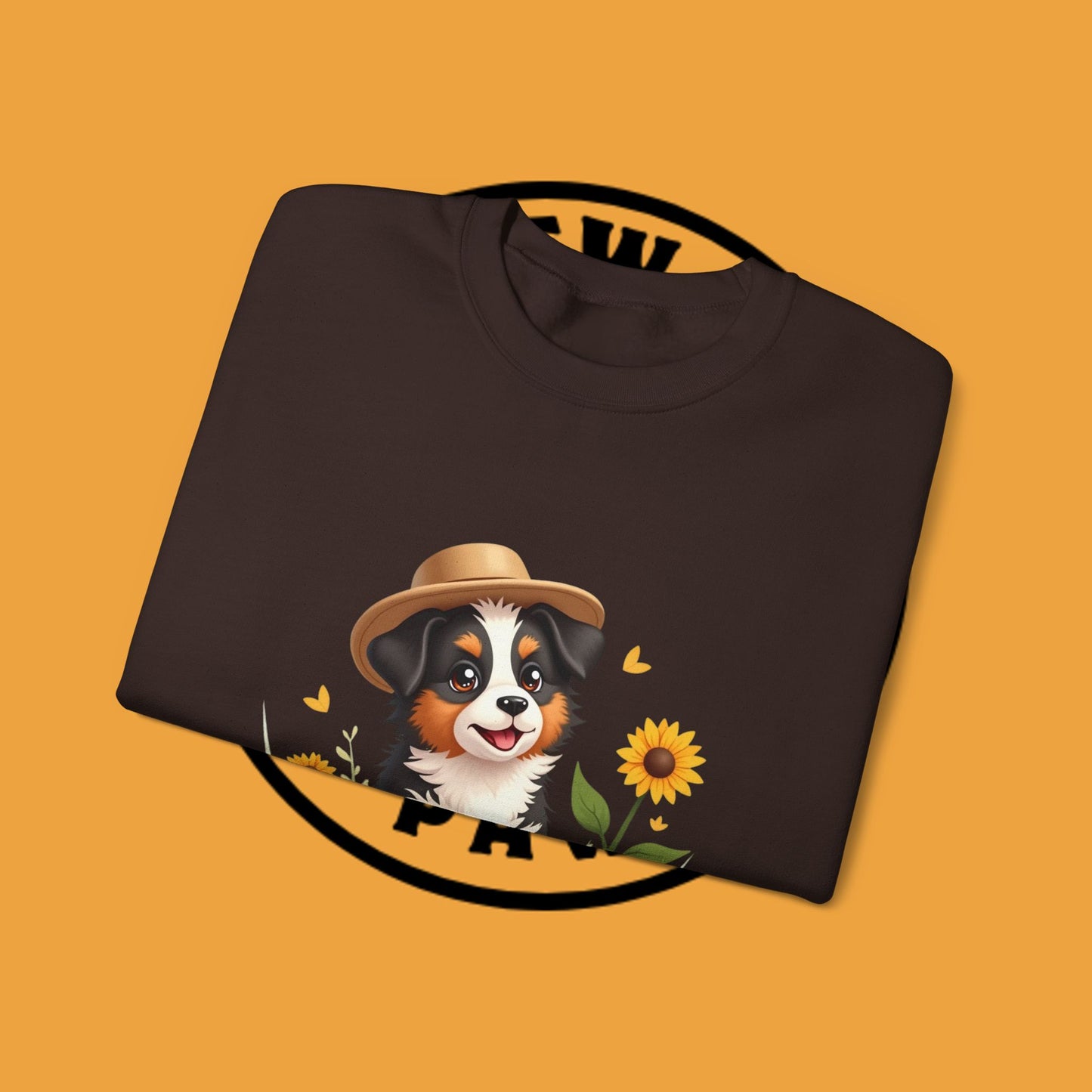 Garden Dog Crewneck Sweatshirt - Cute Puppy Gardener with Sunflowers Design | Green Thumb Gift