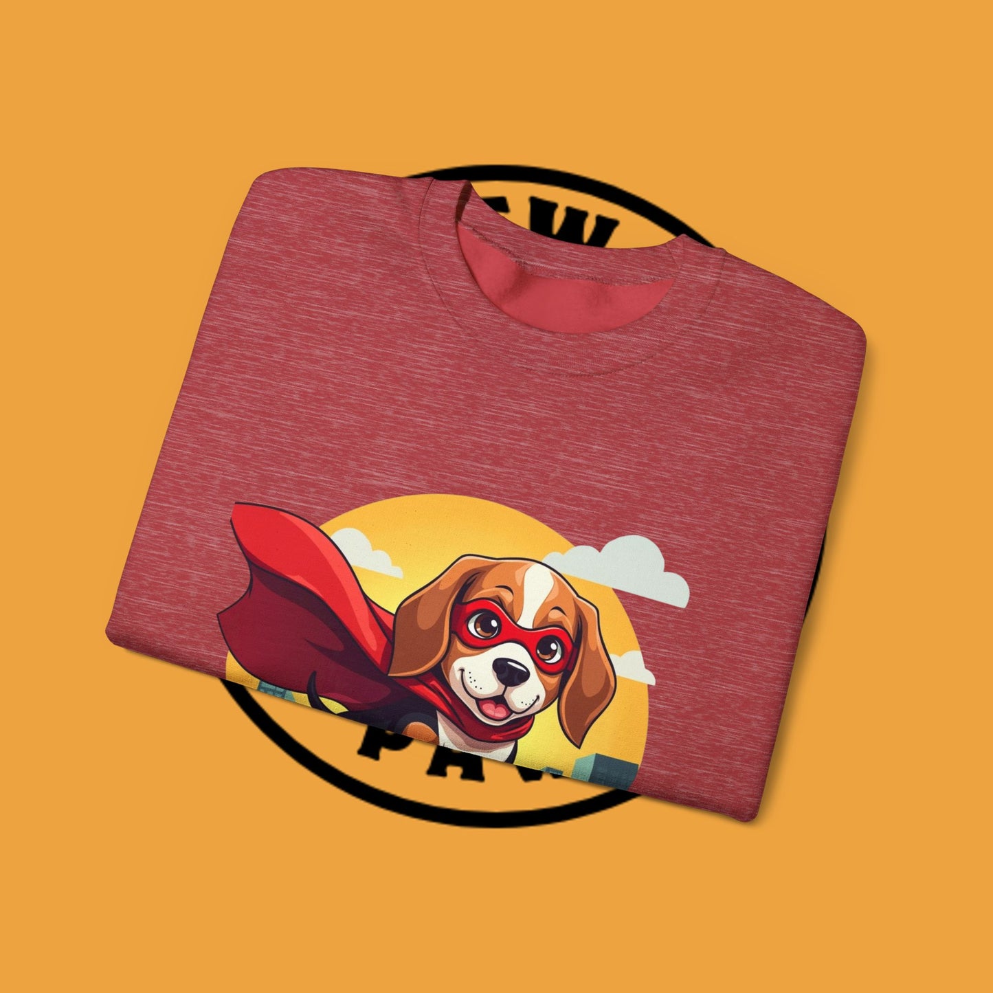 Superhero Dog Crewneck Sweatshirt - Flying Beagle Design with Red Cape and Mask