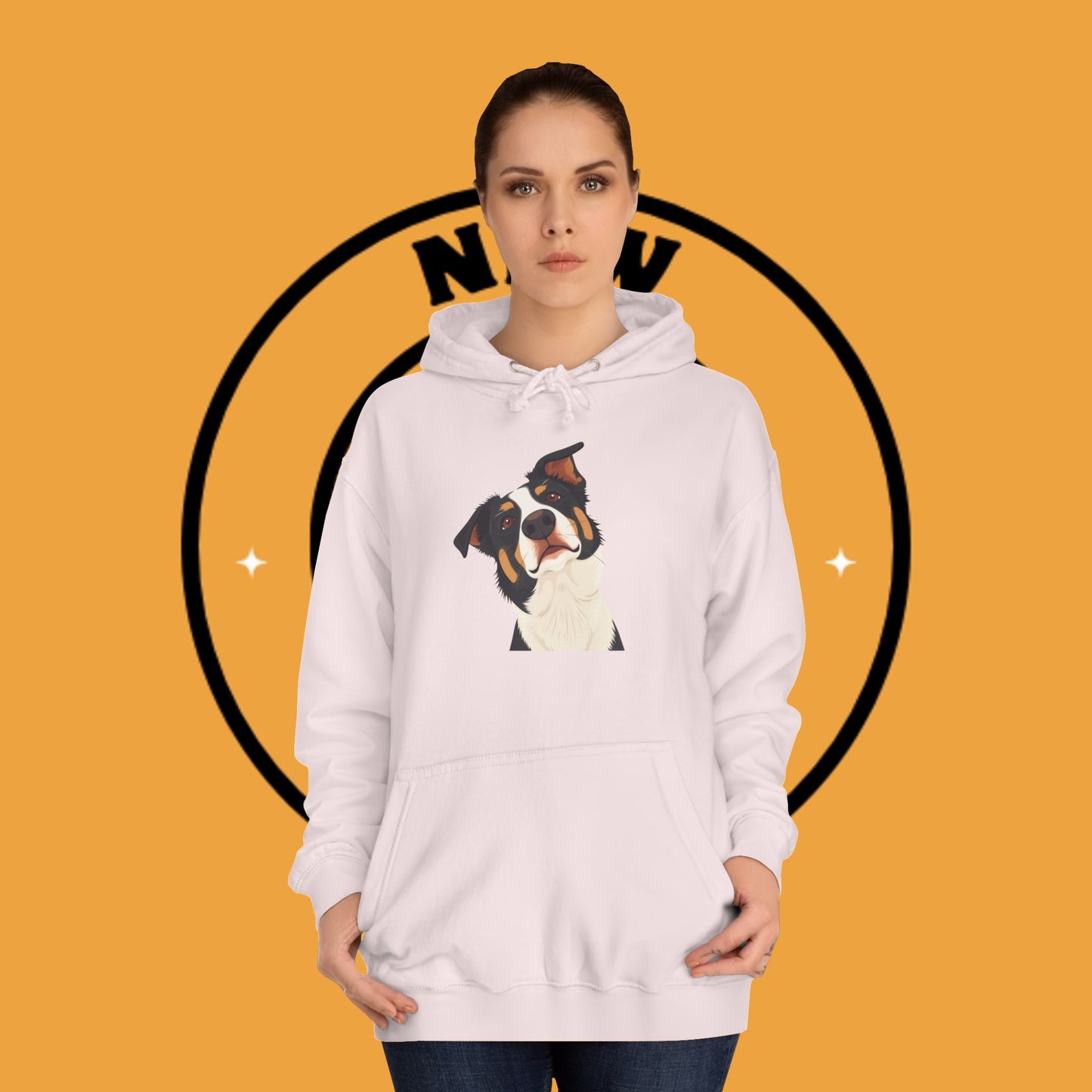 "Happy Border Collie Hoodie - Playful Cartoon Dog with Tilted Head Design | Cute Animal Streetwear"