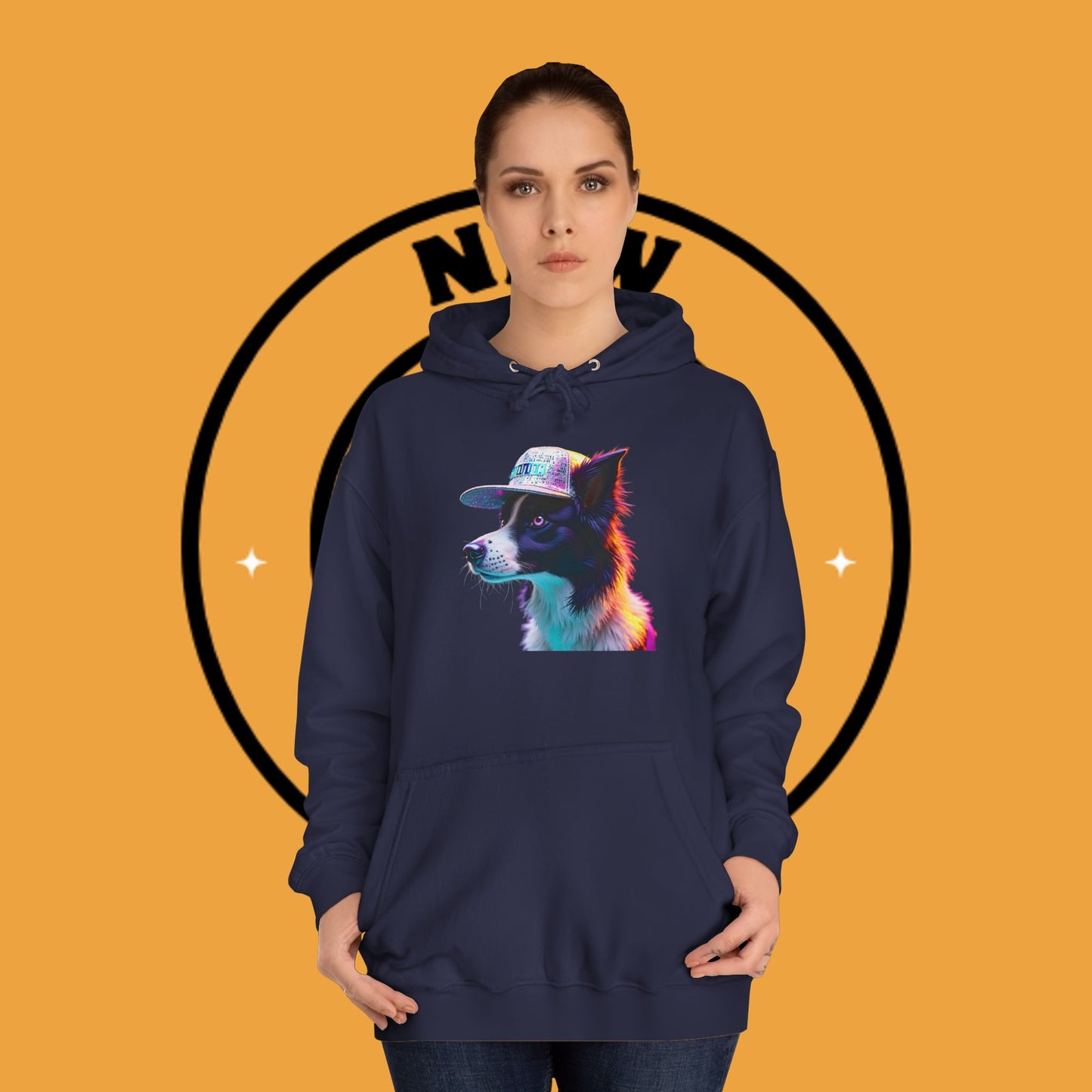 "Neon Rainbow Dog Hoodie - Vibrant Border Collie Street Art Design | Unisex Premium Streetwear"