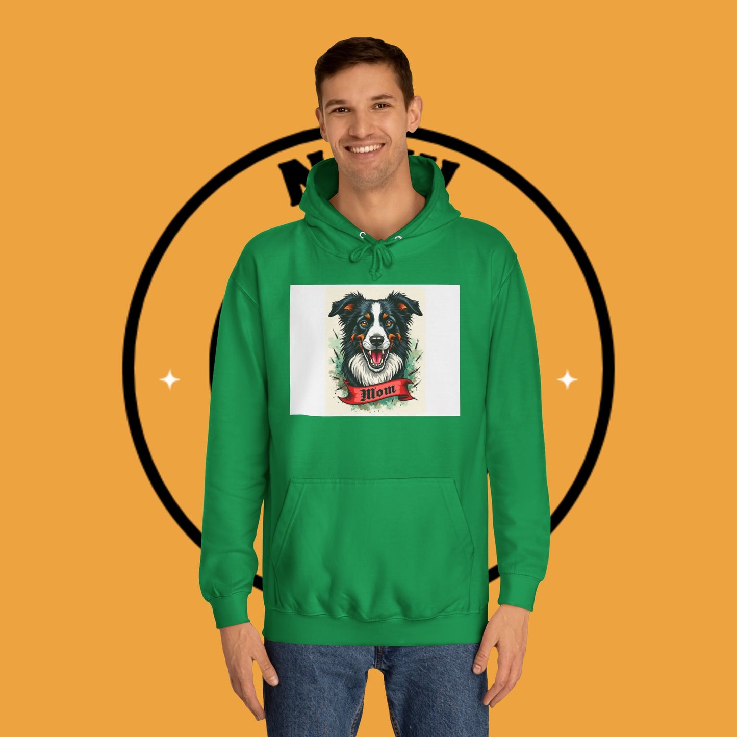 "Border Collie Mom Tattoo Style Hoodie - Vintage Dog Mother Banner Design Sweatshirt | Bold Statement Wear"