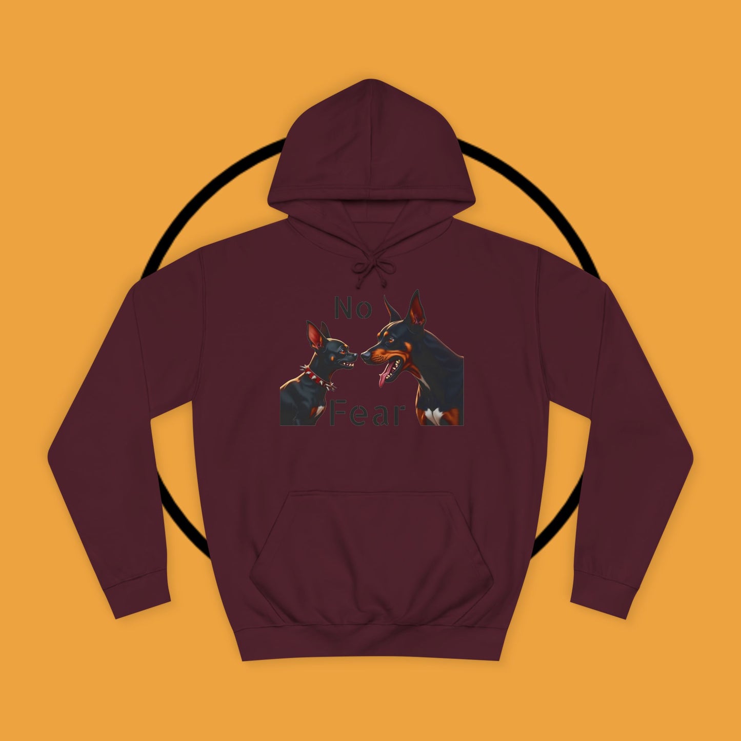 "Fearless Chihuahua vs Doberman Hoodie | Small Dog Big Attitude | David Goliath Pet Art | Brave Little Dog Gift"