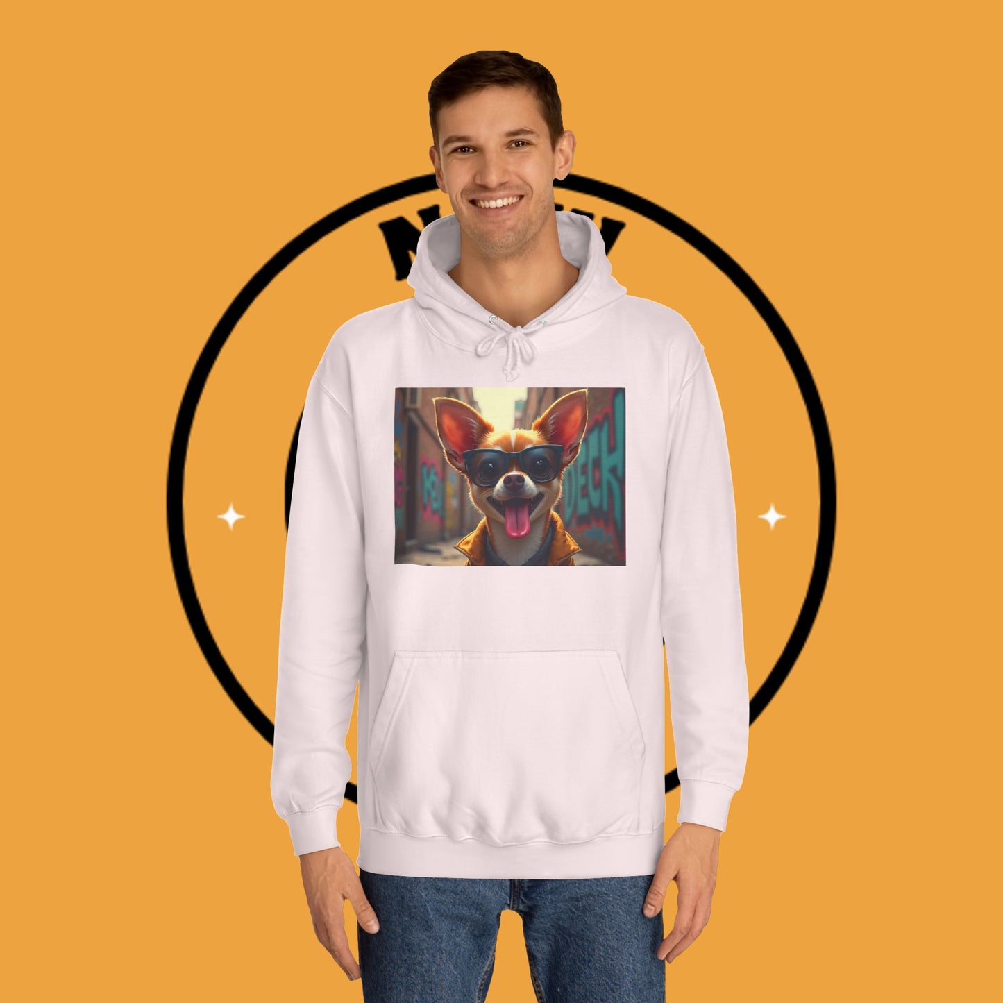 "Hip Chihuahua Sunglasses Hoodie | Cool Street Dog Art | Urban Hipster Pet Fashion | Trendy Animal Streetwear"