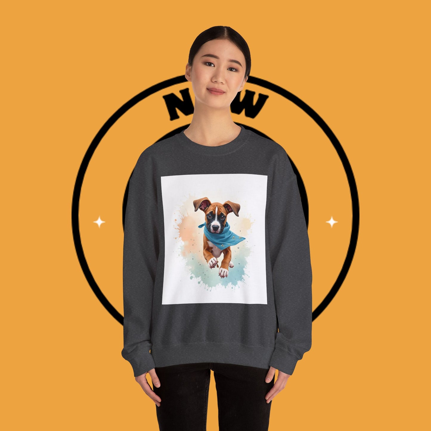 Watercolor Puppy Bandana Crewneck Sweatshirt - Artistic Dog Portrait - Unique Pet Lover Gift