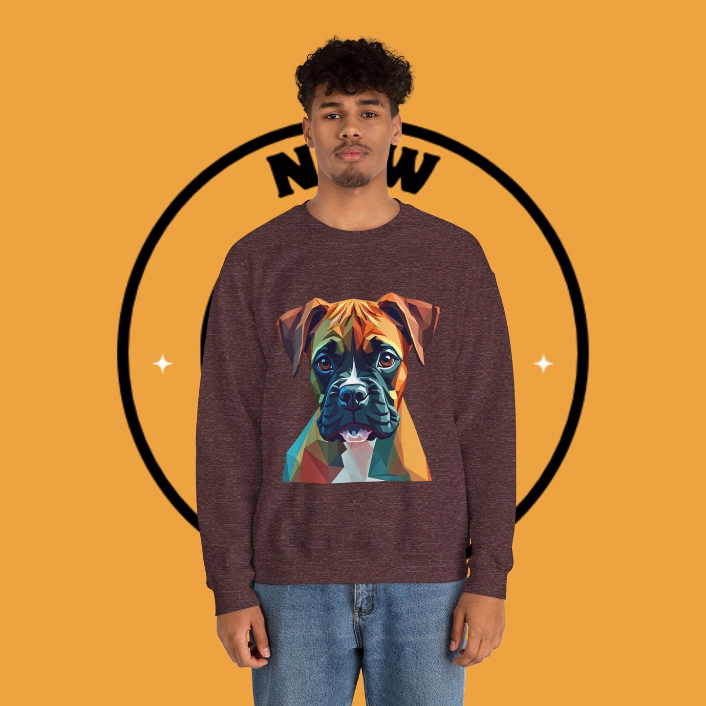 Geometric Boxer Dog Crewneck Sweatshirt - Polygon Art Pet Portrait - Modern Design Lover Gift