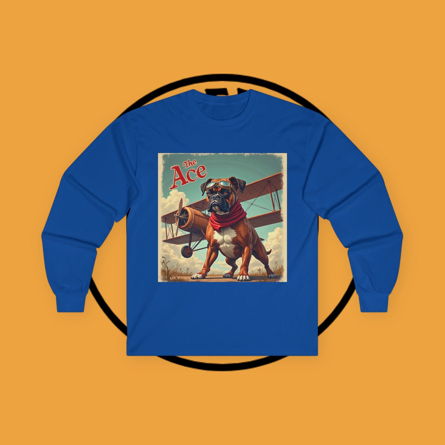 The Ace Vintage Aviation Pilot Dog Long Sleeve Tee - WWI Flying Ace Boxer Shirt