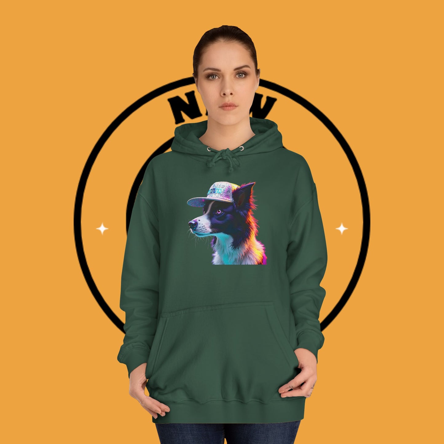 "Neon Rainbow Dog Hoodie - Vibrant Border Collie Street Art Design | Unisex Premium Streetwear"