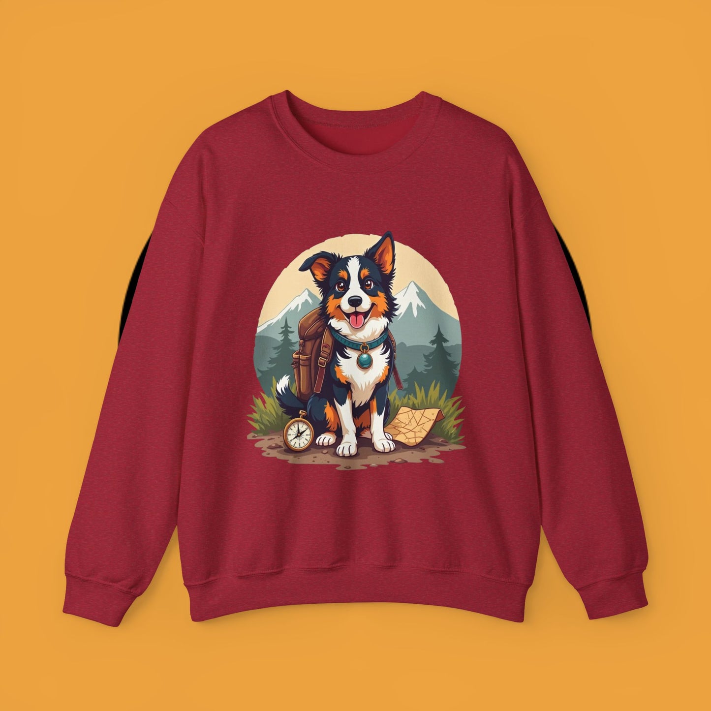 Adventure Dog Hiking Crewneck Sweatshirt - Mountain Explorer Border Collie Design | Outdoor Lover Gift