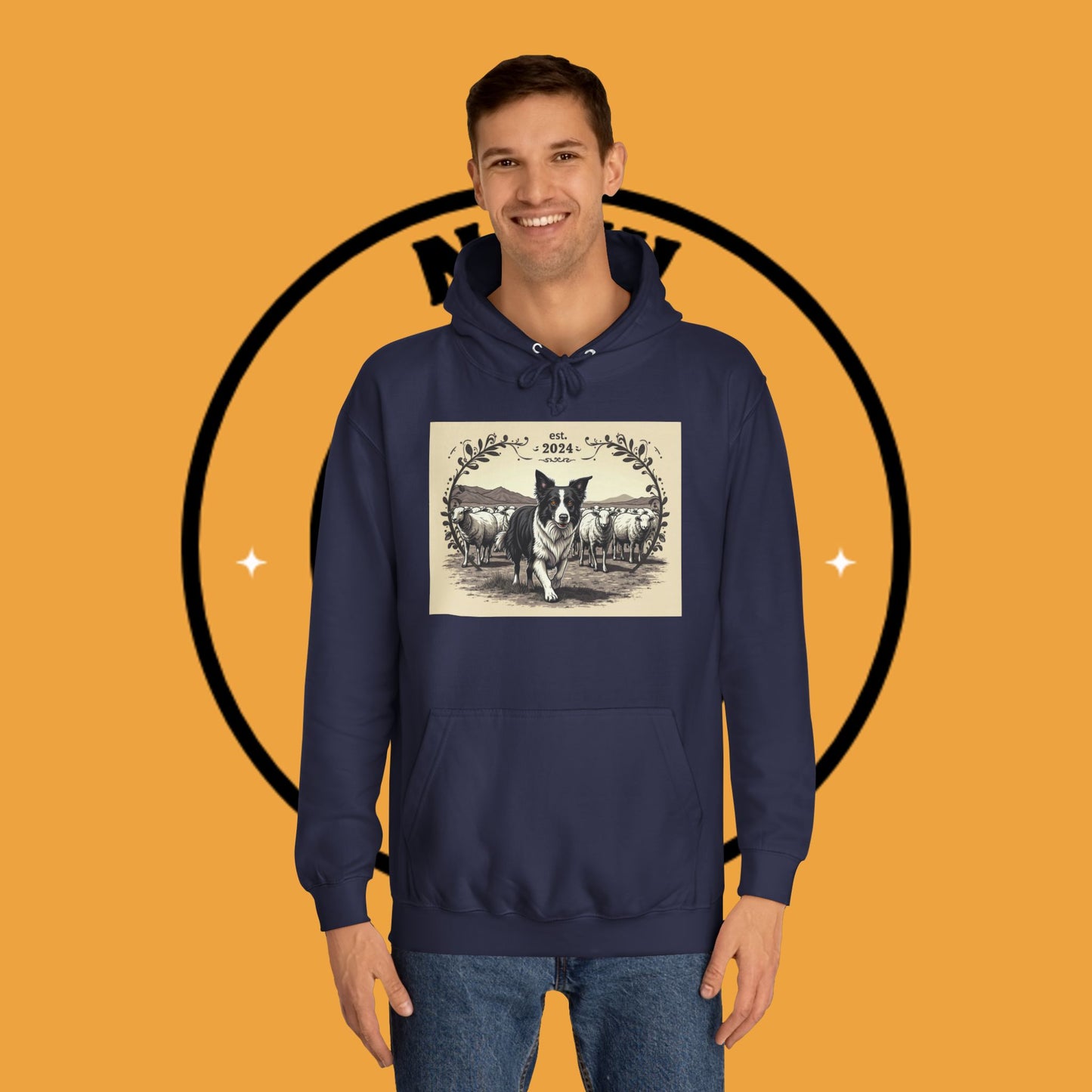 "Border Collie Sheep Herding Hoodie - Vintage Farm Life Est. 2024 Sweatshirt | Premium Pastoral Dog Design"