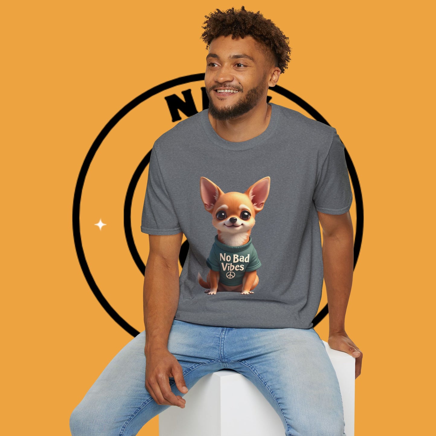 No Bad Vibes Chihuahua T-Shirt - Positive Energy Dog Art - Peace Symbol Pet Tee - Mental Health Wellness Shirt