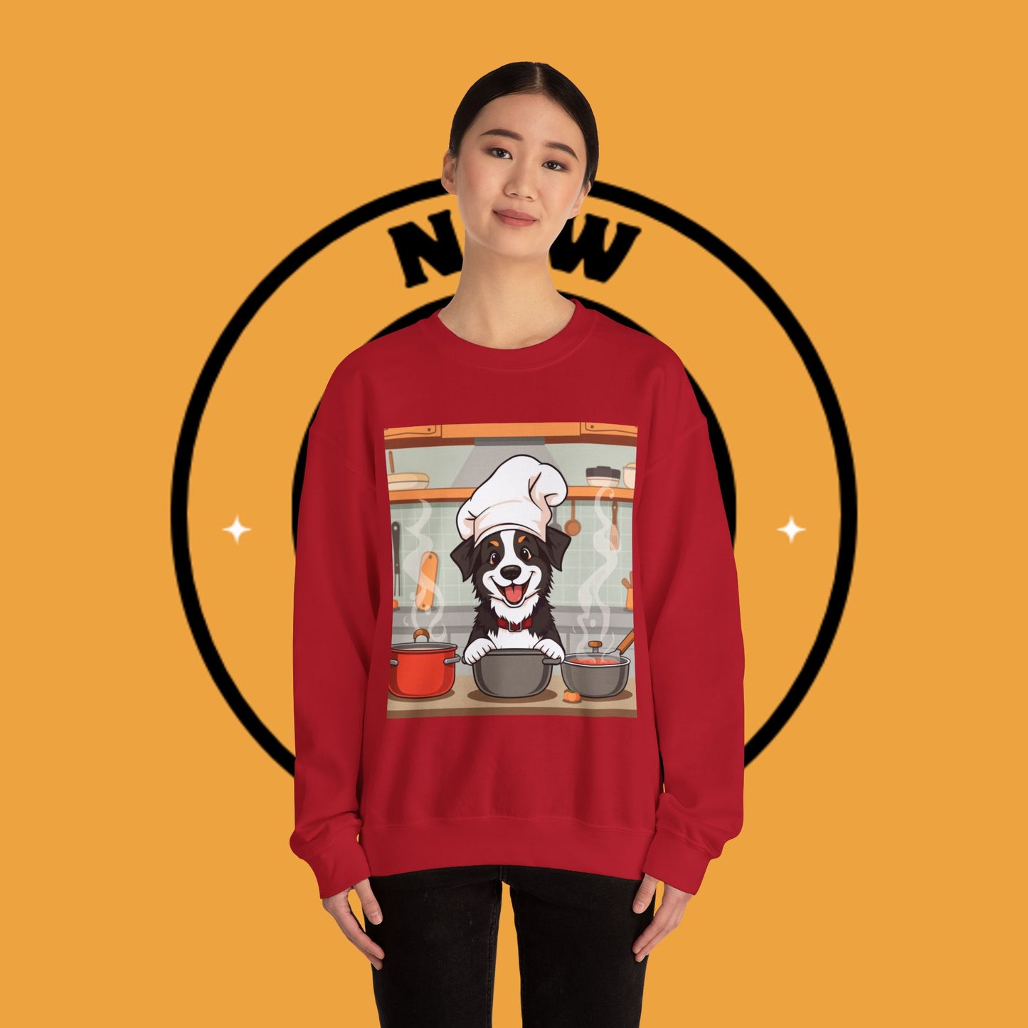 Chef Dog Crewneck Sweatshirt - Cute Puppy Cook with Chef Hat Kitchen Design | Culinary Lover Gift