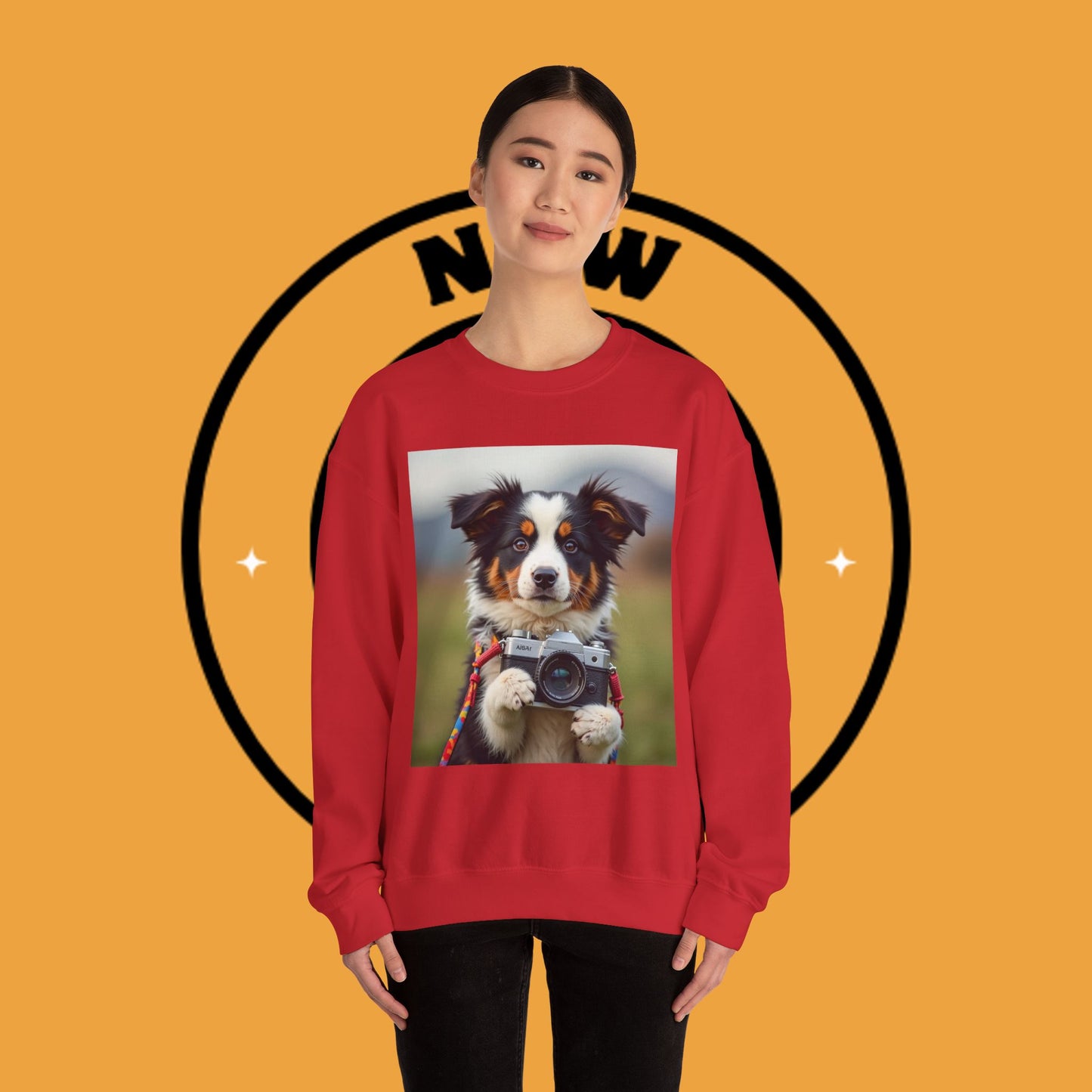 Photographer Dog Crewneck Sweatshirt - Cute Puppy with Vintage Camera Design | Photography Lover Gift