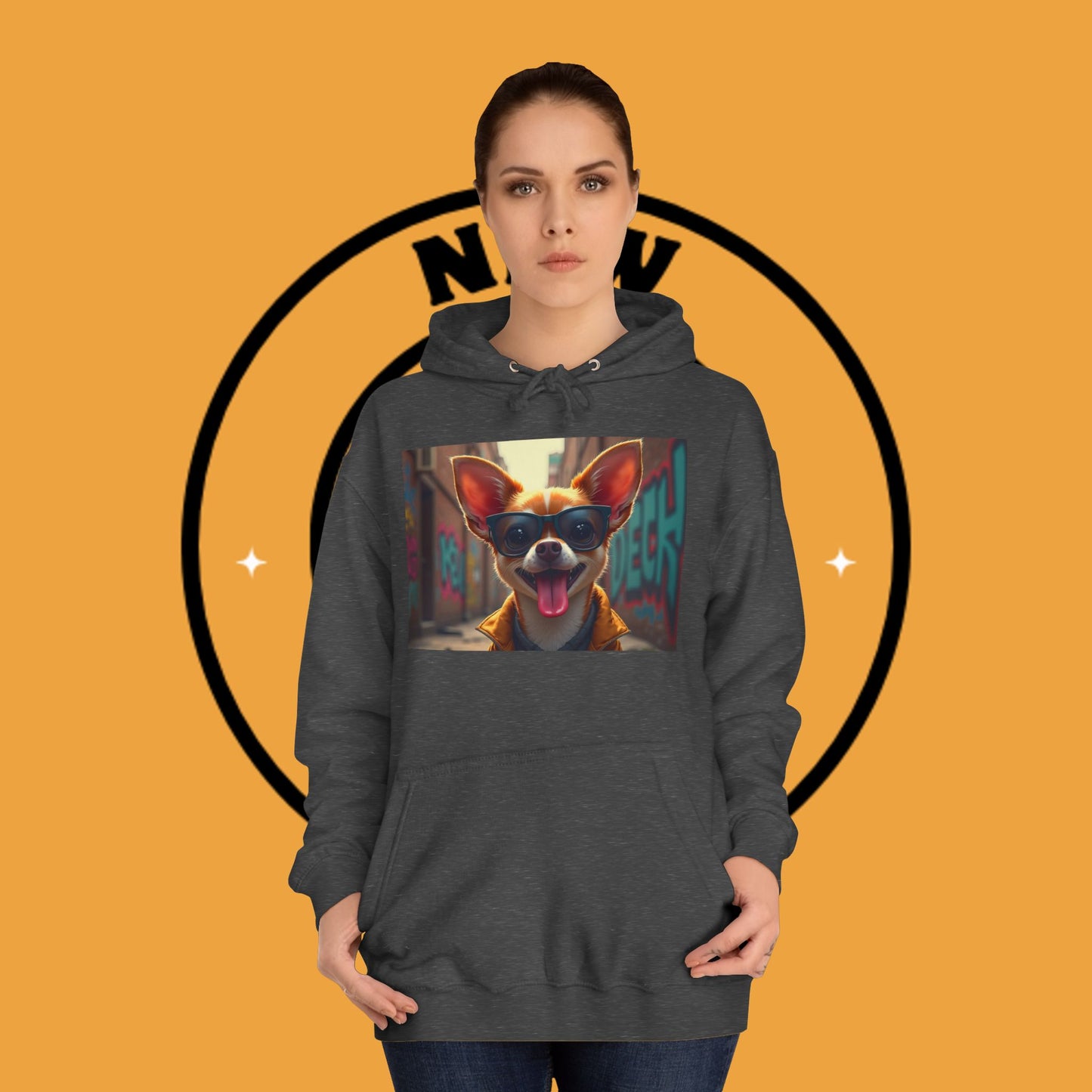 "Hip Chihuahua Sunglasses Hoodie | Cool Street Dog Art | Urban Hipster Pet Fashion | Trendy Animal Streetwear"