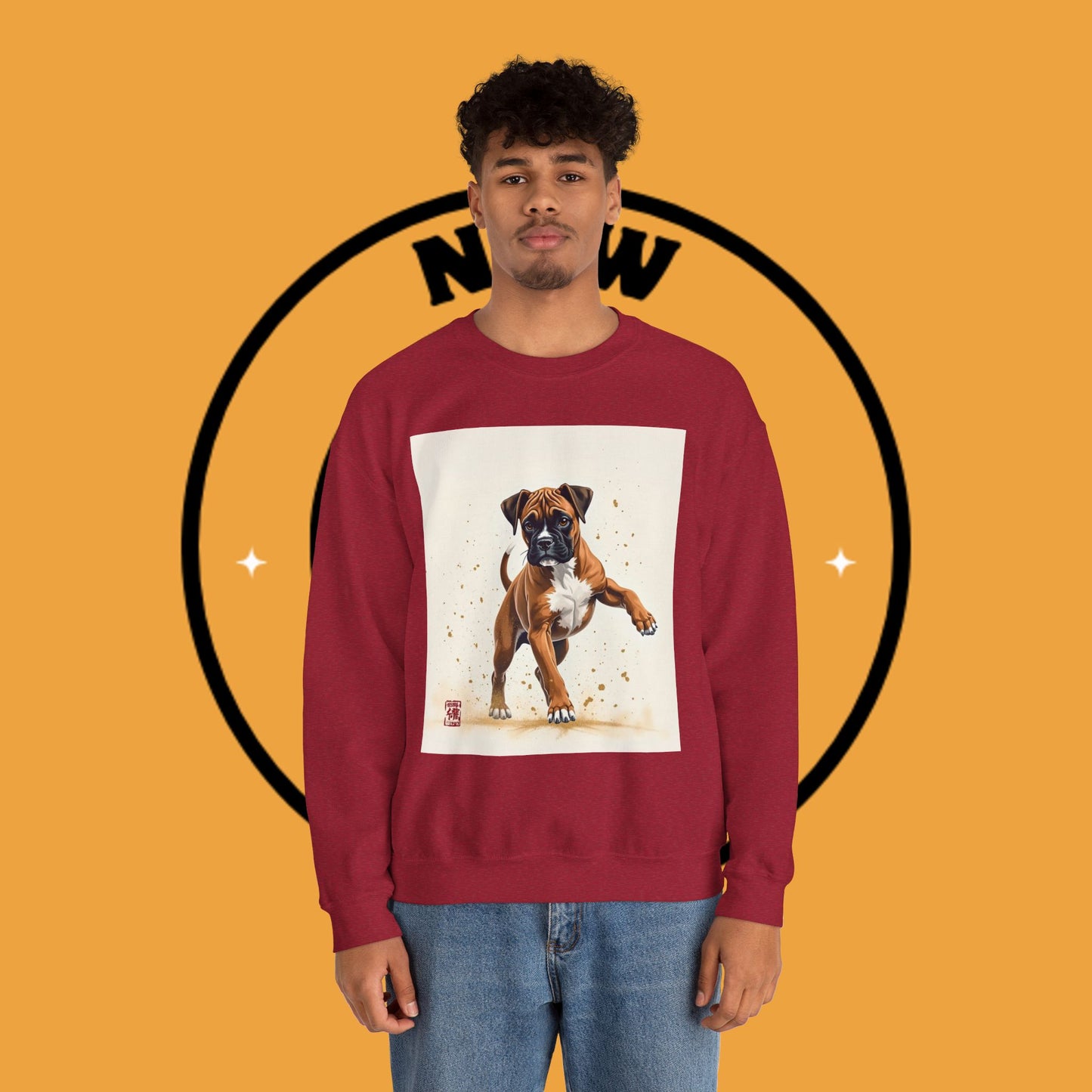 Running Boxer Puppy Crewneck Sweatshirt | Artistic Dog Lover Gift | Dynamic Movement Design