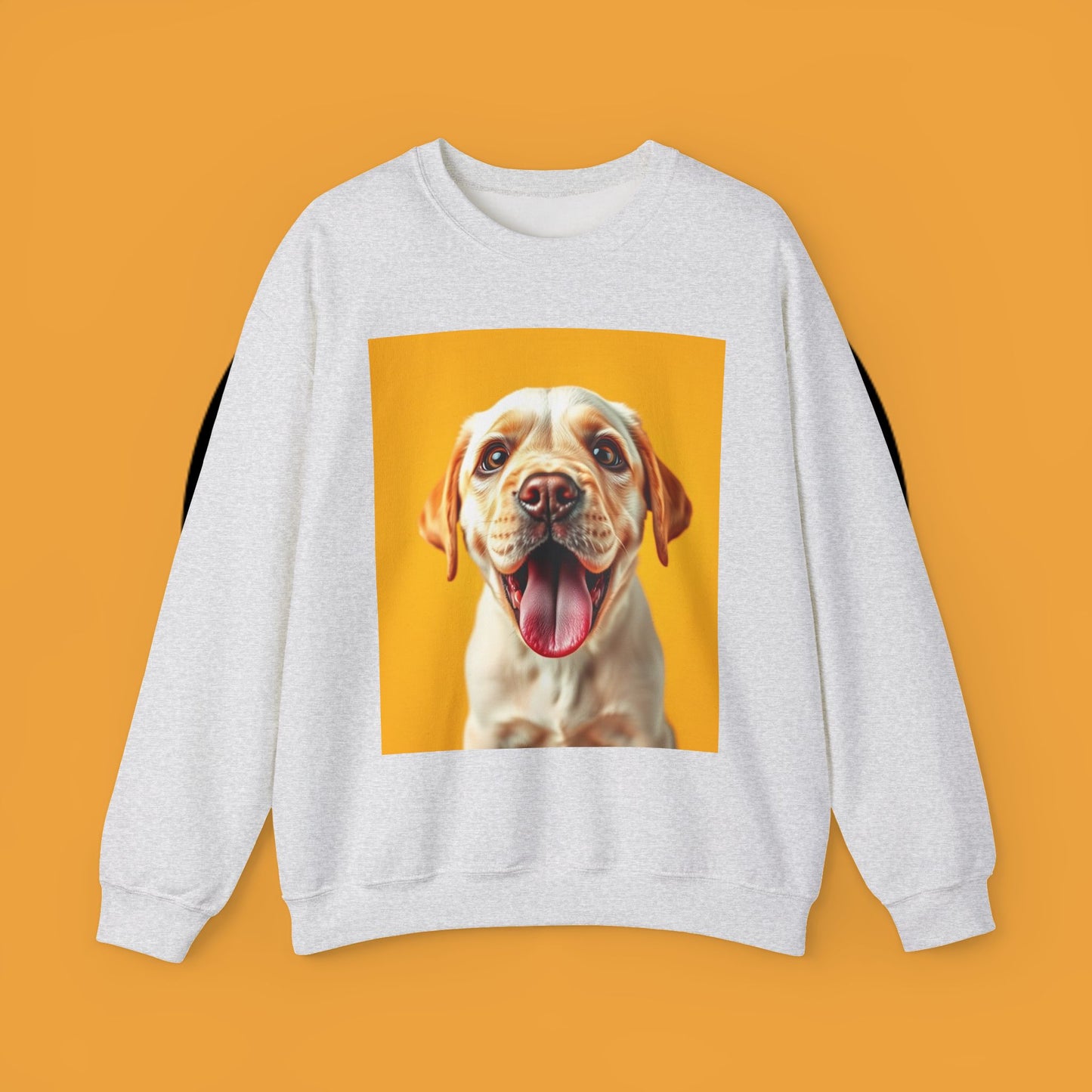 Unisex Dog Lover Crewneck Sweatshirt - Smiling Yellow Lab on vibrant yellow background