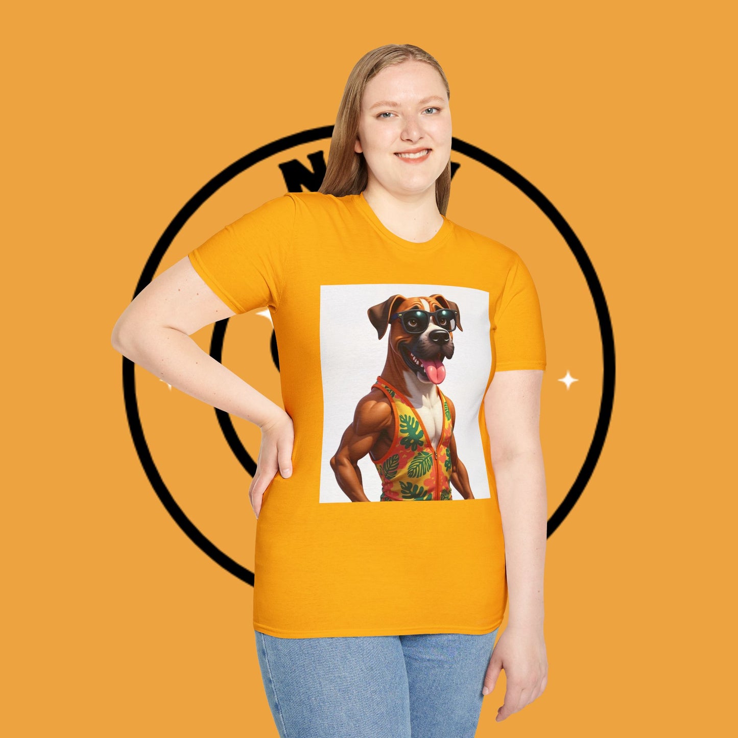 "Buff Beach Boxer" Summer Vacation T-Shirt / Buff Boxer Dog T-Shirt - Funny Muscular Beach Dog Tee