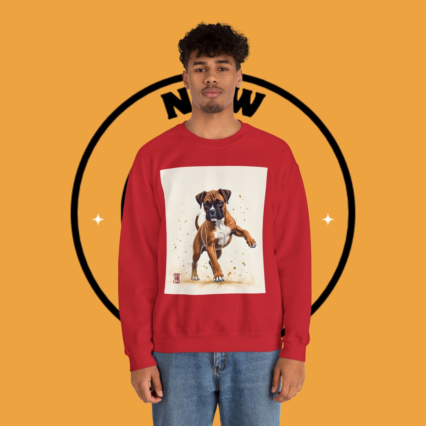 Running Boxer Puppy Crewneck Sweatshirt | Artistic Dog Lover Gift | Dynamic Movement Design