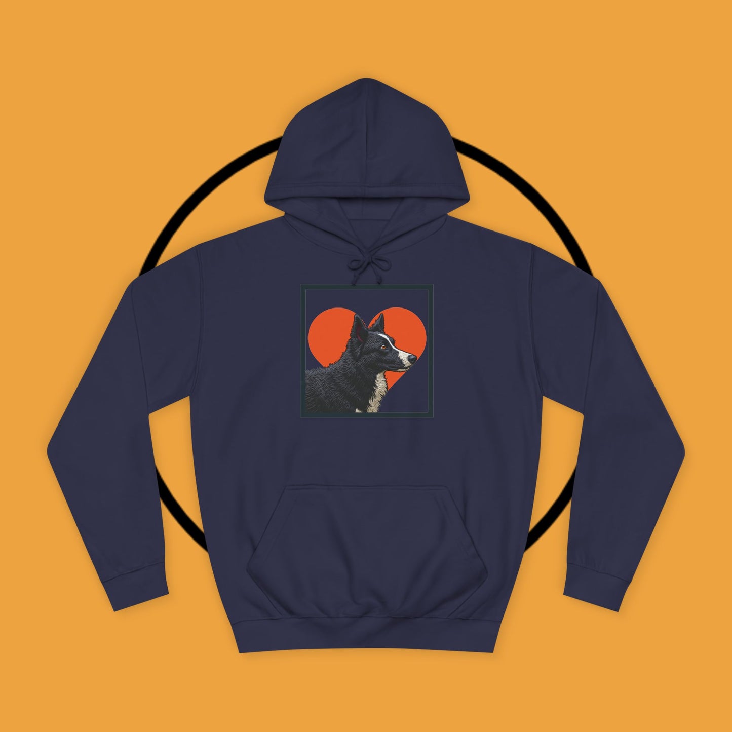 "Black & White Border Collie Portrait Hoodie - Bold Red Heart Background Dog Lover Sweatshirt | Premium Art Design"