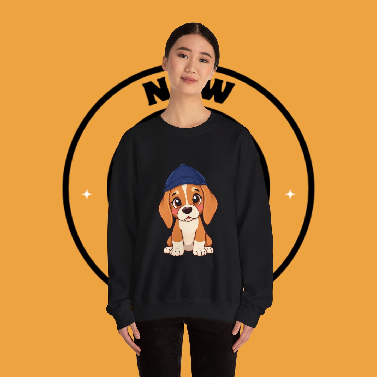 Beagle Puppy Crewneck Sweatshirt with Hat - Adorable Kawaii Dog Design