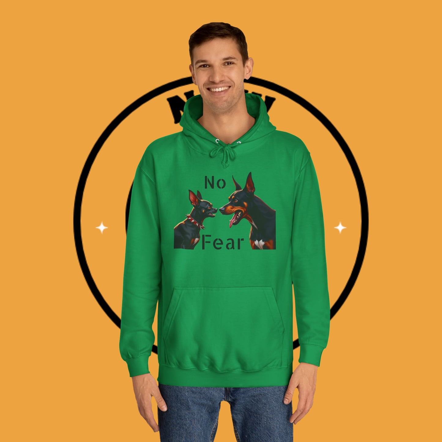 "Fearless Chihuahua vs Doberman Hoodie | Small Dog Big Attitude | David Goliath Pet Art | Brave Little Dog Gift"
