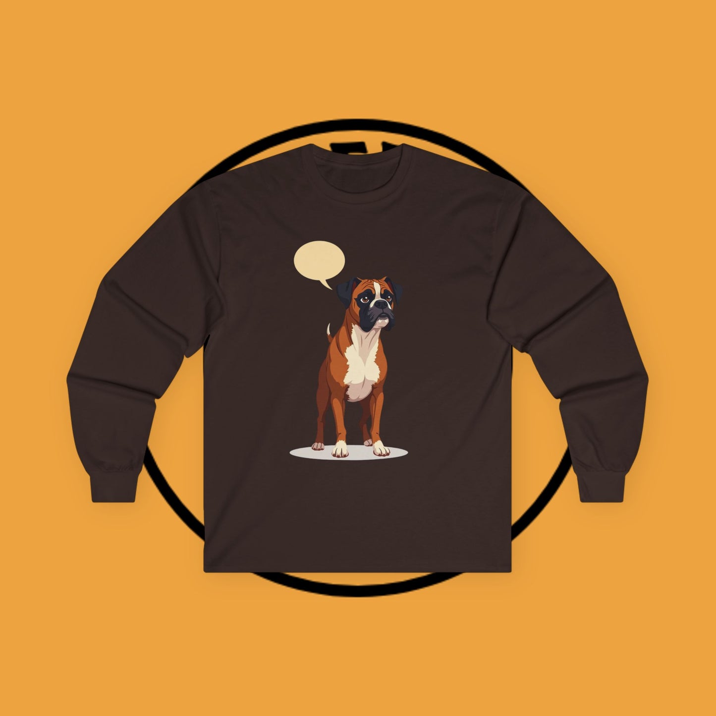 Classic Boxer Dog Long Sleeve T-Shirt - Vintage Style Illustration with Speech Bubble Design