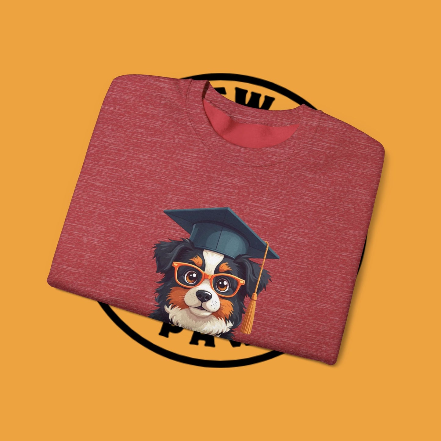 Graduation Dog Crewneck Sweatshirt - Smart Puppy Graduate Cap Books | Academic Achievement Gift