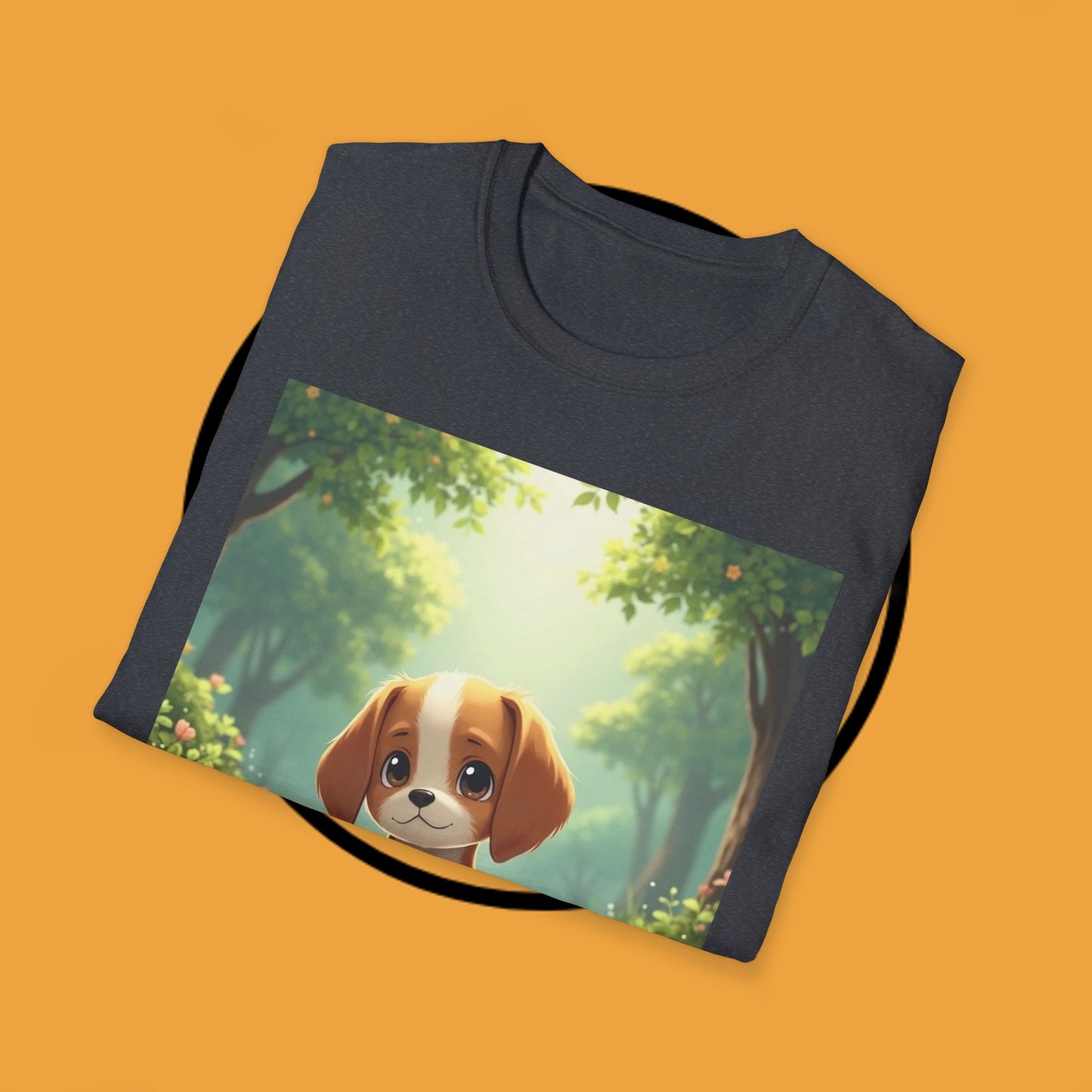 Magical Forest Beagle Puppy T-Shirt - Enchanted Nature Scene with Adorable Dog Design