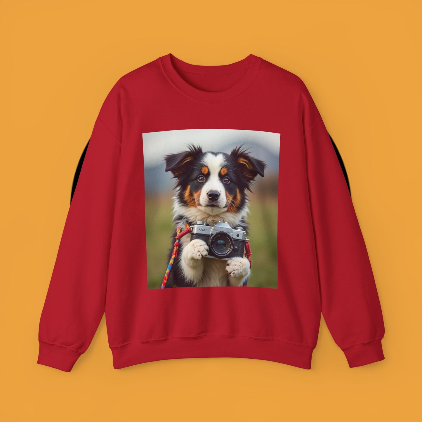 Photographer Dog Crewneck Sweatshirt - Cute Puppy with Vintage Camera Design | Photography Lover Gift