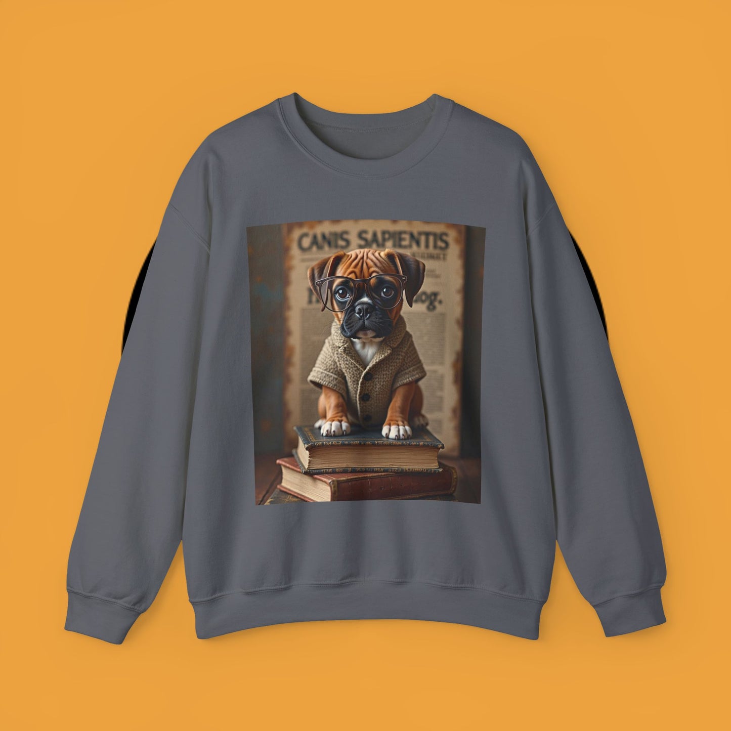 Professor Puppy Glasses Crewneck Sweatshirt - Scholarly Dog Design - Academic Pet Lover Gift