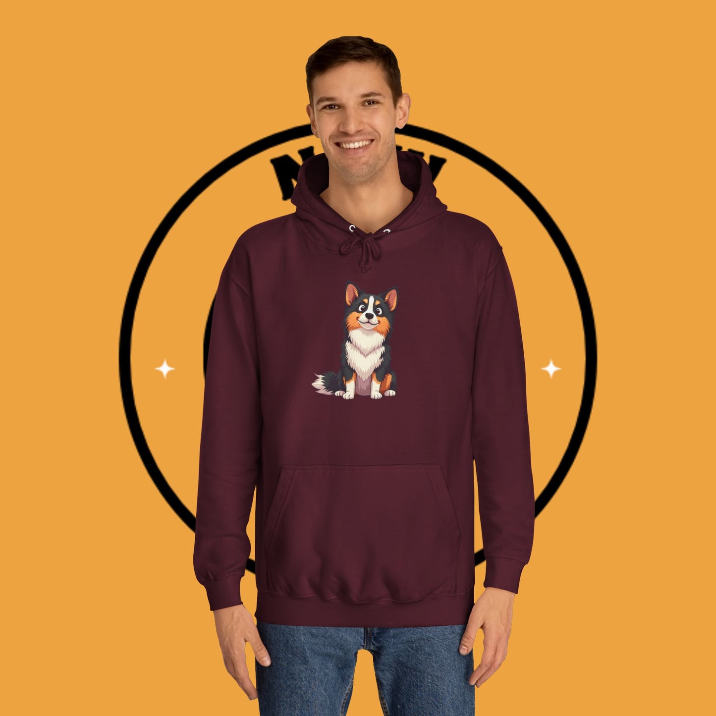 "Cute Tricolor Puppy Hoodie - Adorable Cartoon Dog Design | Kawaii Animal Streetwear for Dog Lovers"