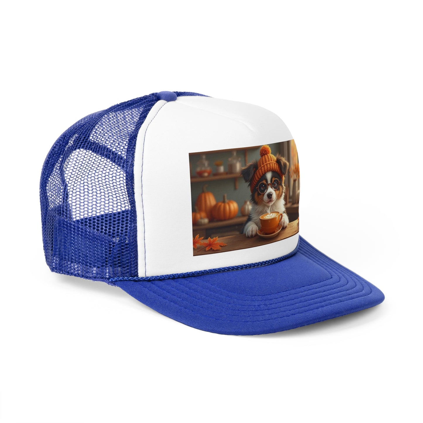 Autumn Cozy Dog Trucker Hat - Cute Puppy Coffee Lover Cap - Fall Vibes Baseball Hat