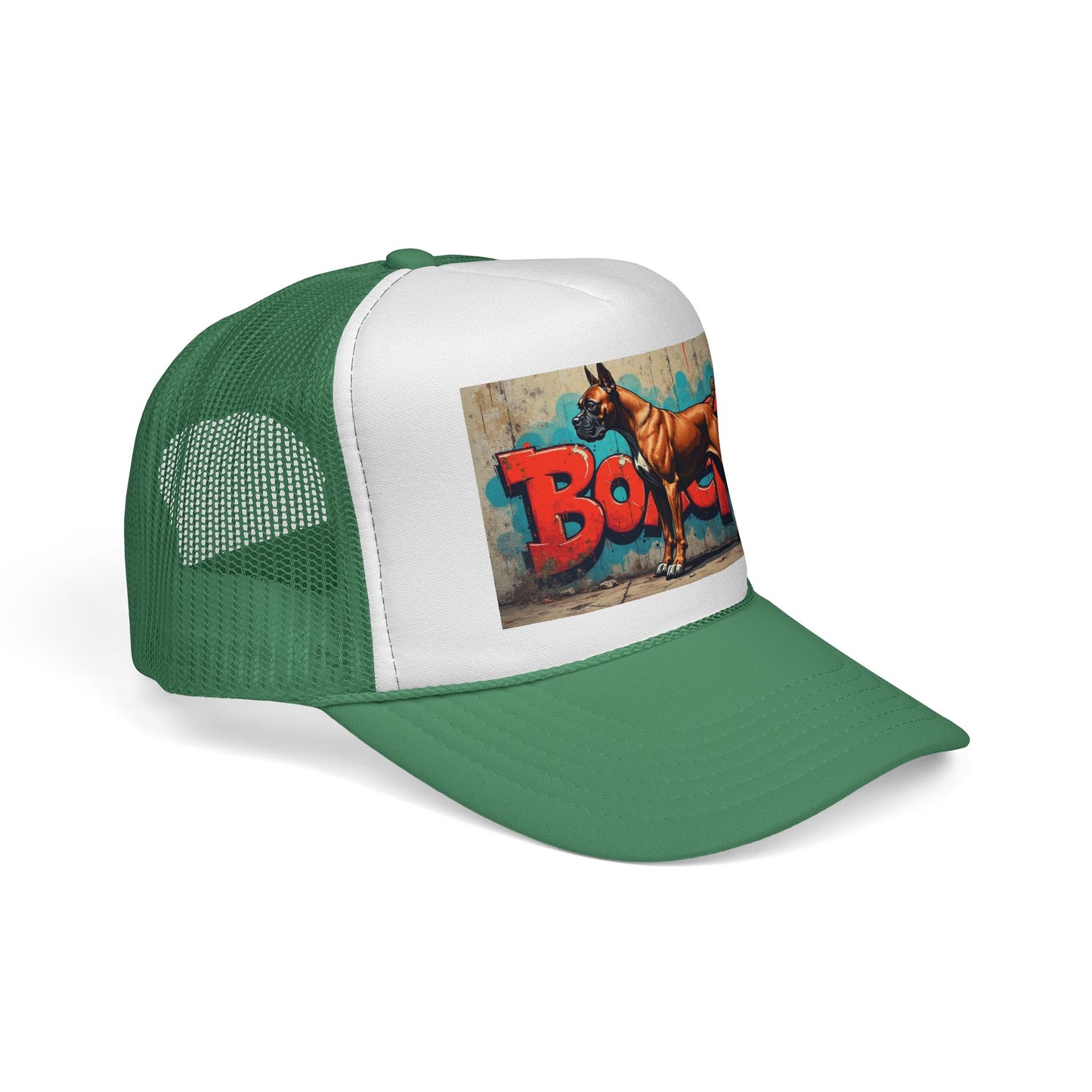 "Graffiti Boxer Dog Trucker Cap - Urban Street Art Design | Hip Hop Style Snapback Hat | Street Culture Baseball Cap"