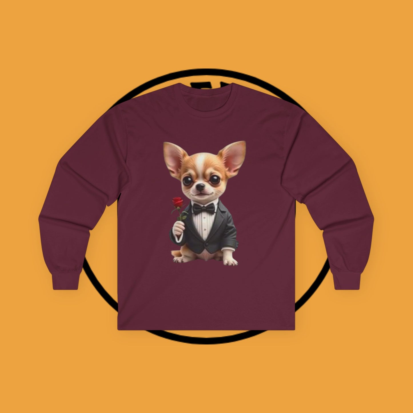 ๐น Gentleman Chihuahua Long Sleeve Tee - Dapper Dog in Tuxedo Design