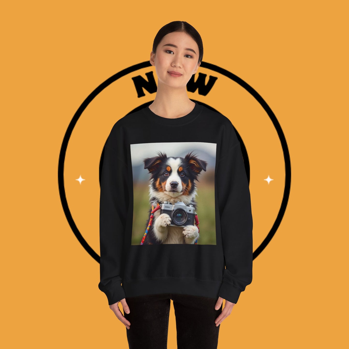 Photographer Dog Crewneck Sweatshirt - Cute Puppy with Vintage Camera Design | Photography Lover Gift