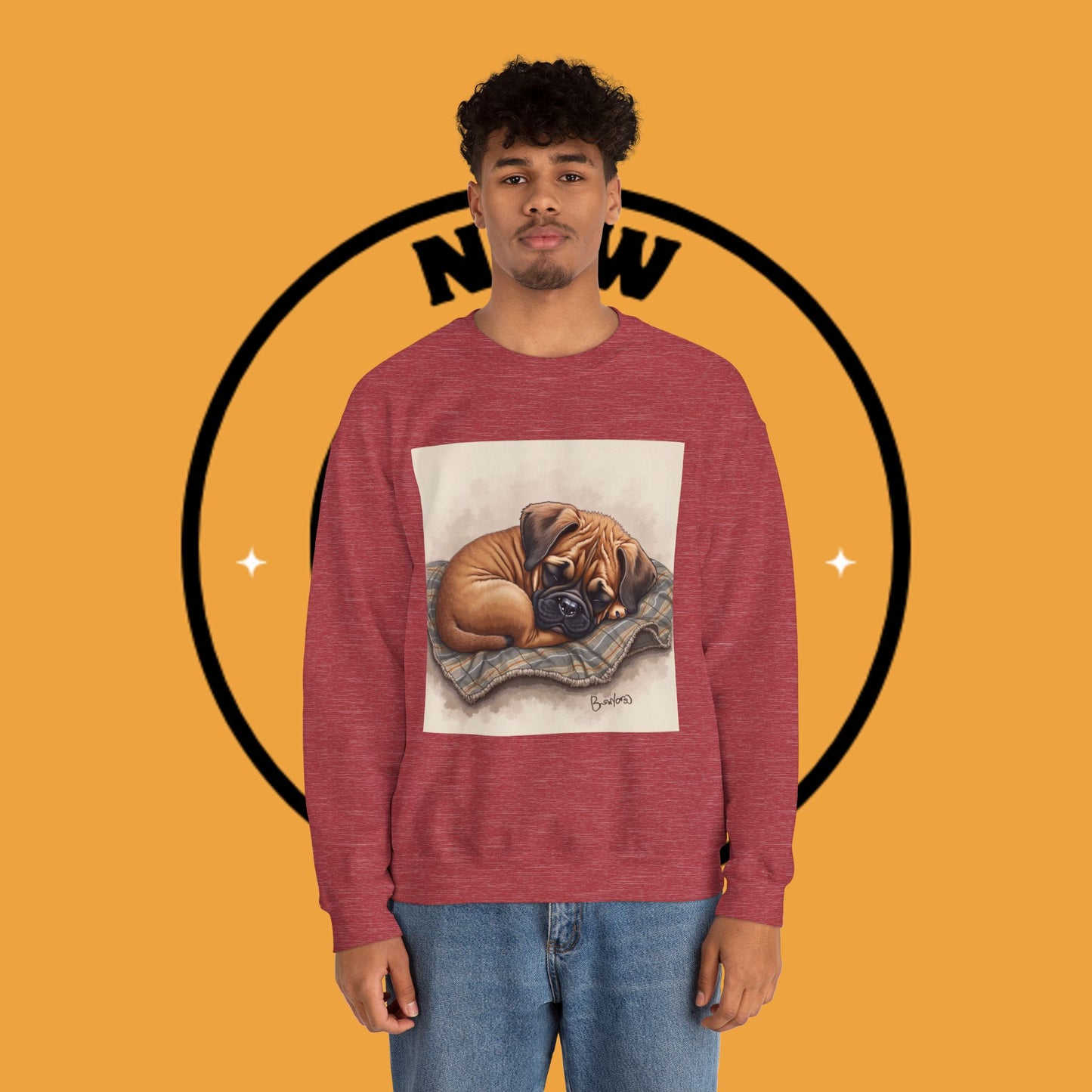 Sleeping Boxer Puppy Crewneck Sweatshirt - Cozy Dog Art Design - Comfort Wear for Pet Lovers