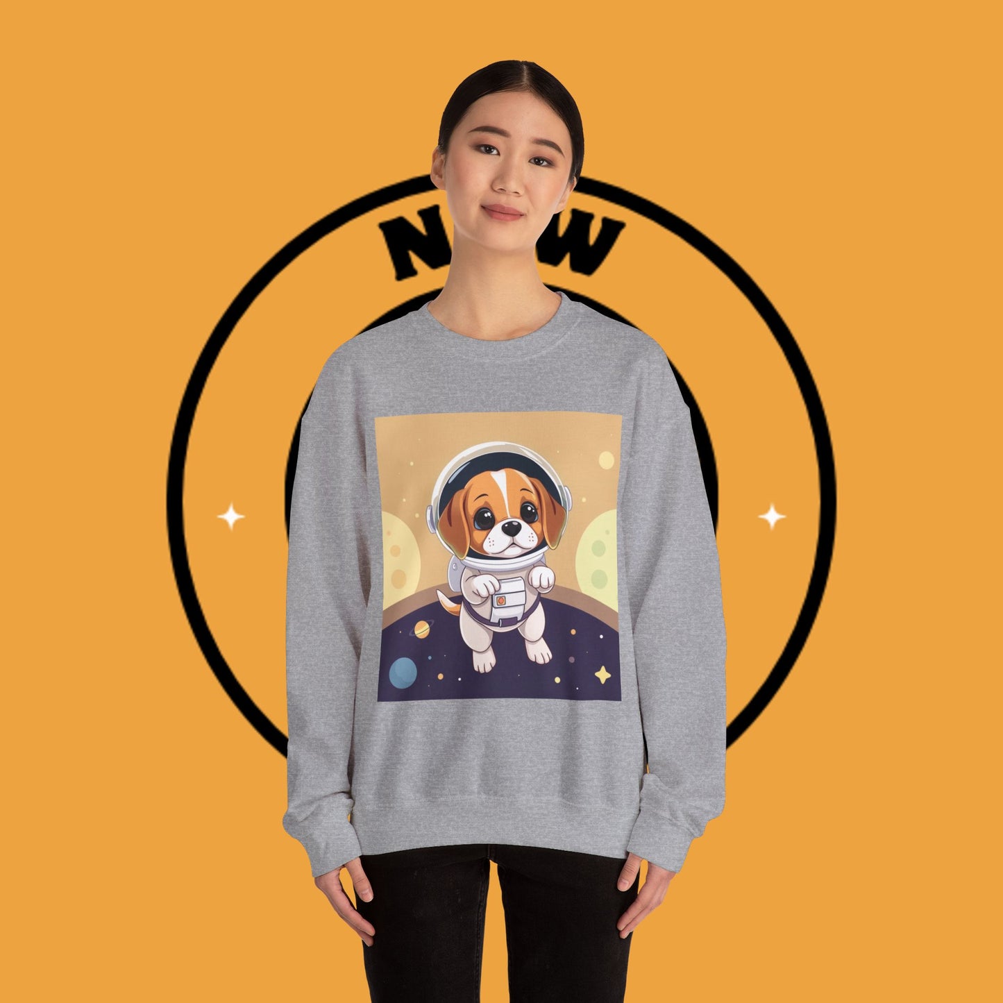 Astronaut Dog Crewneck Sweatshirt - Space Beagle Design with Helmet and Planets