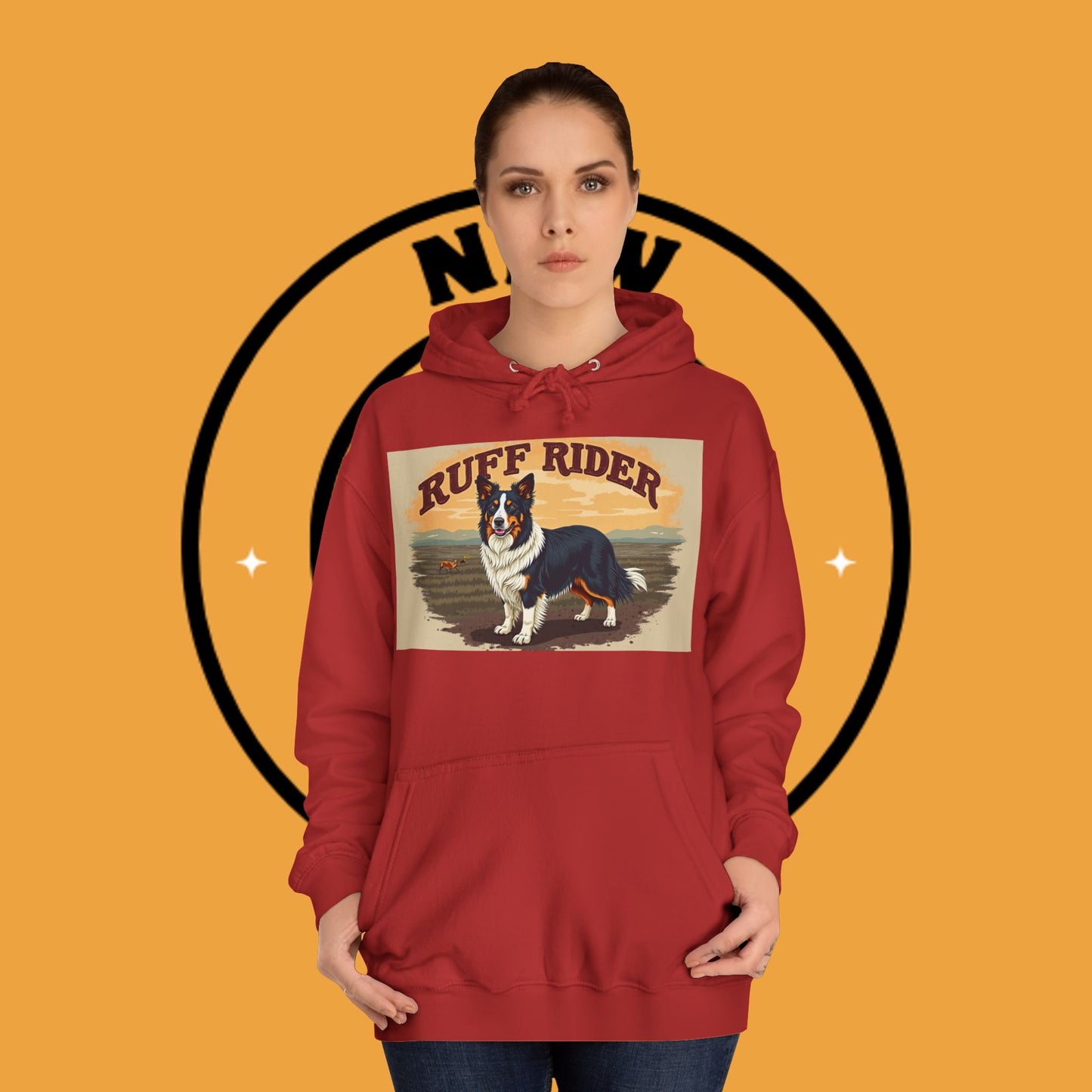 "Ruff Rider Border Collie Hoodie - Vintage Western Dog Lover Sweatshirt | Premium Quality Comfort Wear"