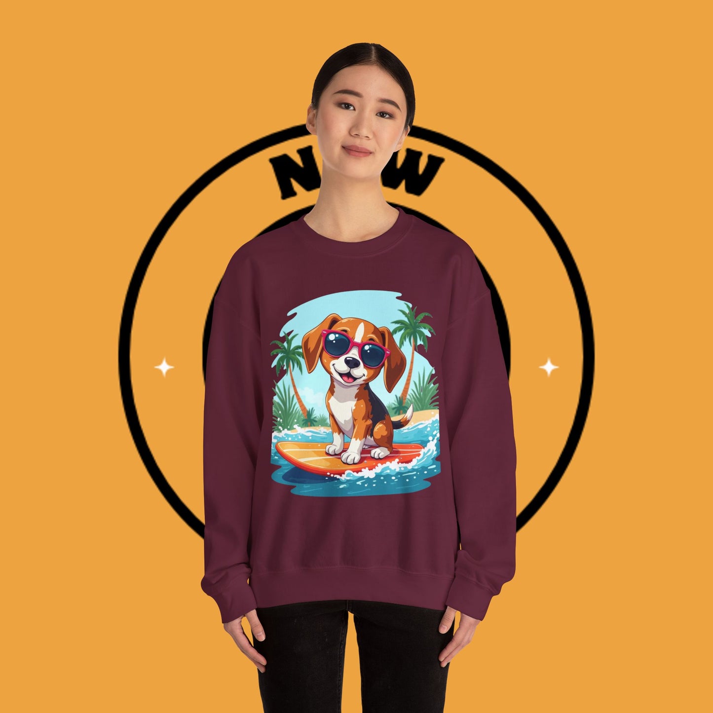 Dog Lover Crewneck Sweatshirt - Beagle surfista - Cool Summer Beagle Surfboard Sweatshirt β Perfect for Beach Vibes!