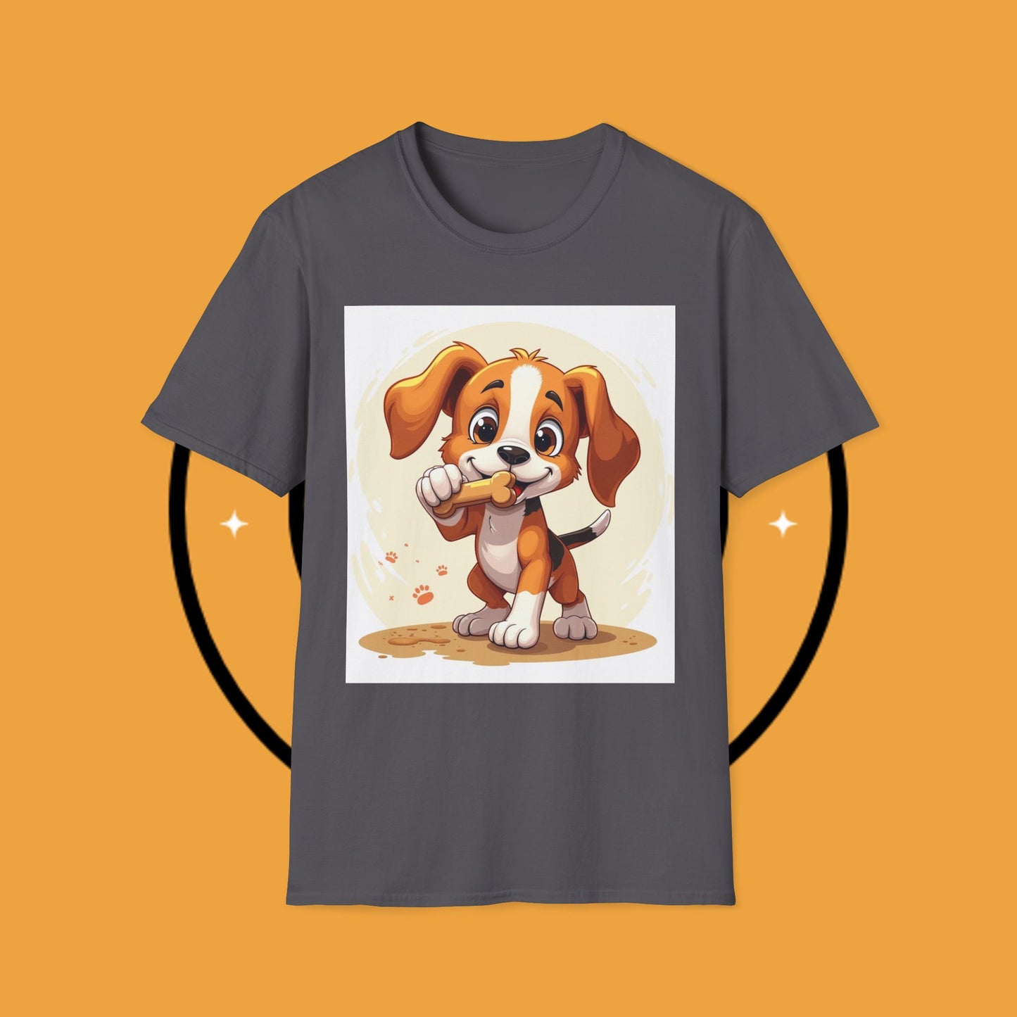 Happy Beagle Puppy with Bone T-Shirt - Cute Cartoon Dog Graphic Tee for Pet Lovers