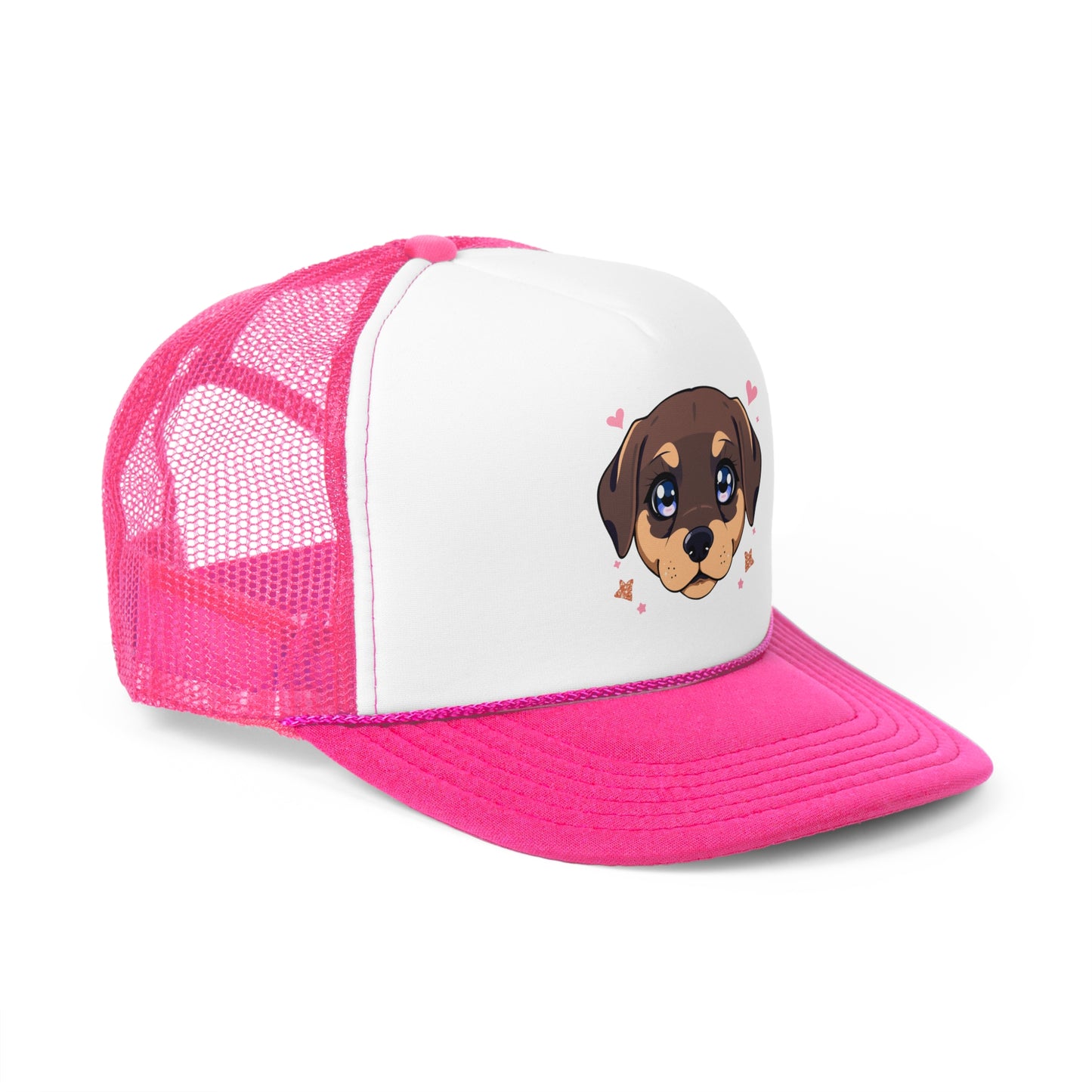 Kawaii Puppy Trucker Cap - Cute Anime Design with Hearts - Adorable Unisex Cap